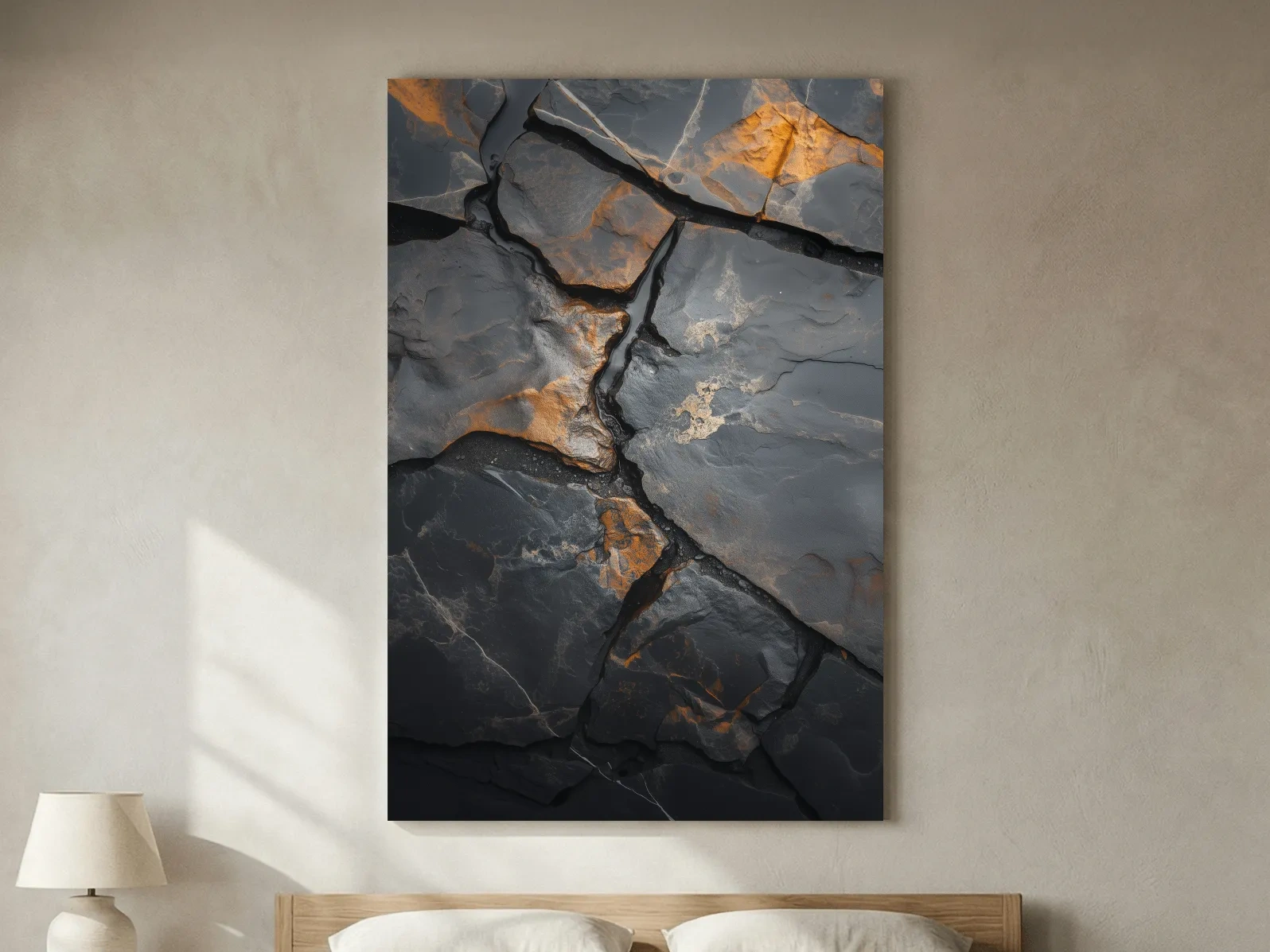Charcoal Slate Stone Texture Organic Artwork - Modern Abstract Geology Wall Art