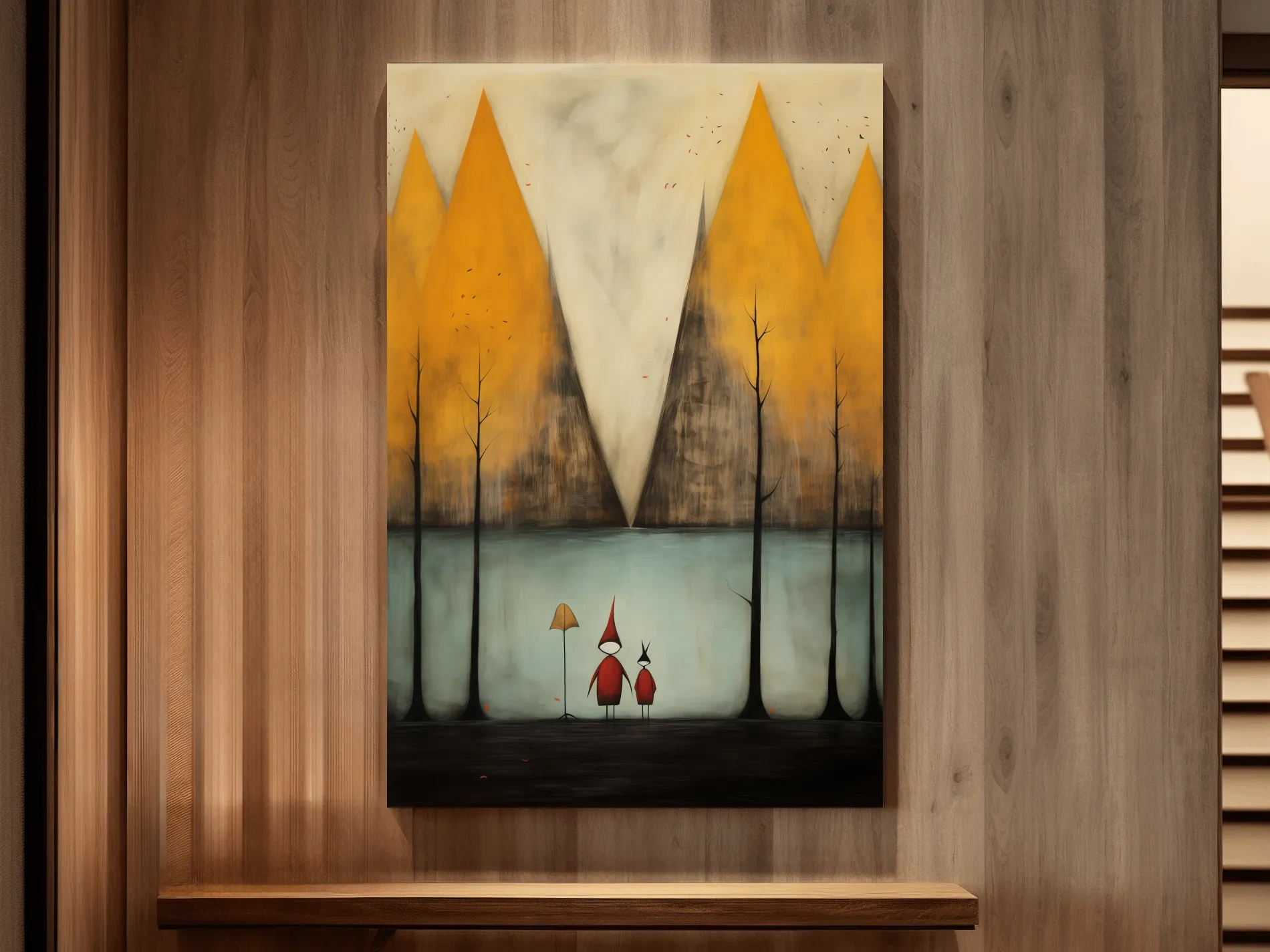 Whimsical Mountain Lake Scene Painting - Storybook Landscape Wall Art
