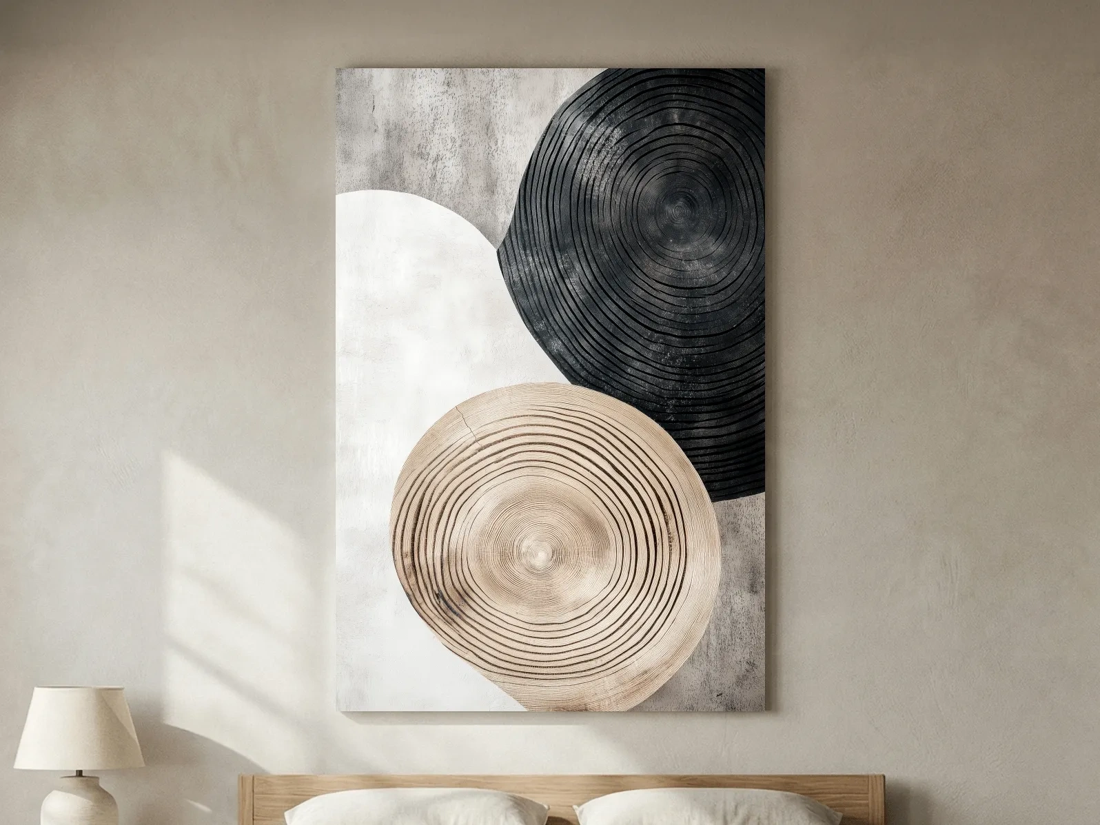 Minimalist Black Beige Wood Grain Circles - Modern Rustic Wall Art