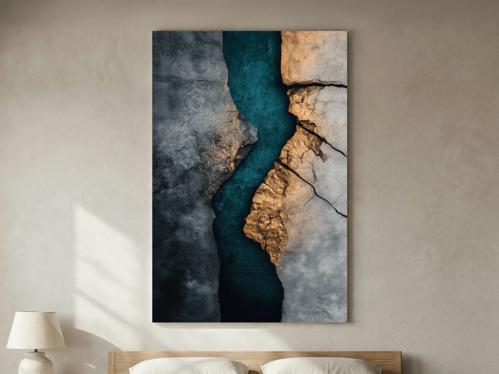 Teal River Canyon With Cracked Stone Texture - Modern Abstract Geode Wall Art
