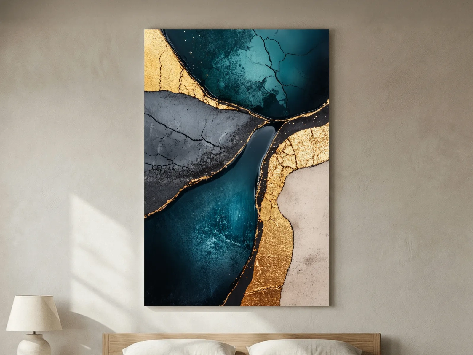 Teal Gold Geode Resin Abstract - Elegant Metallic Marble Wall Art