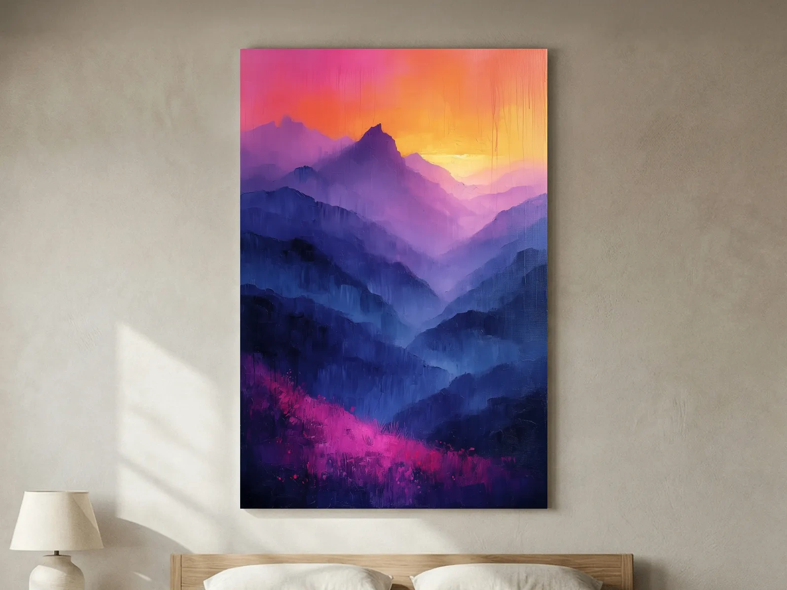 Vibrant Abstract Sunset Mountain Layers - Colorful Contemporary Wall Art
