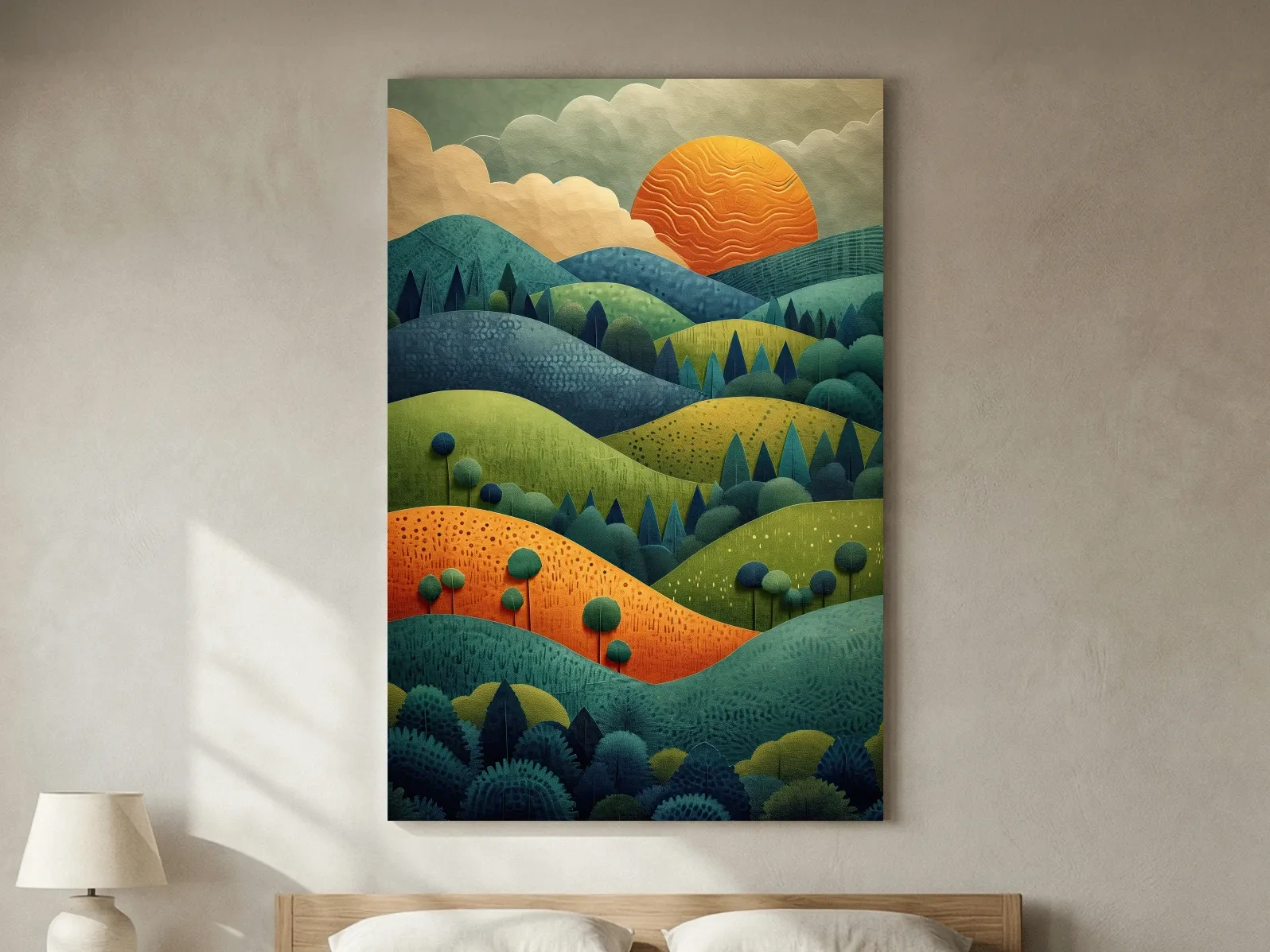 Layered Mountain Sunset Landscape - Mid Century Modern Forest Wall Art