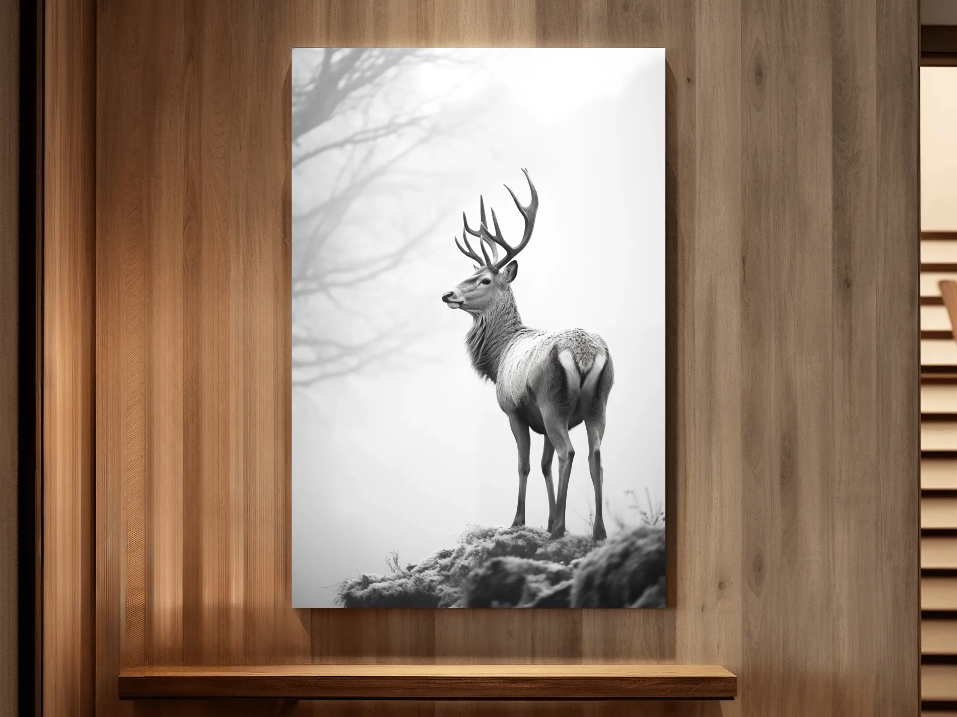 Black And White Stag Portrait - Minimalist Wildlife Photography Wall Art