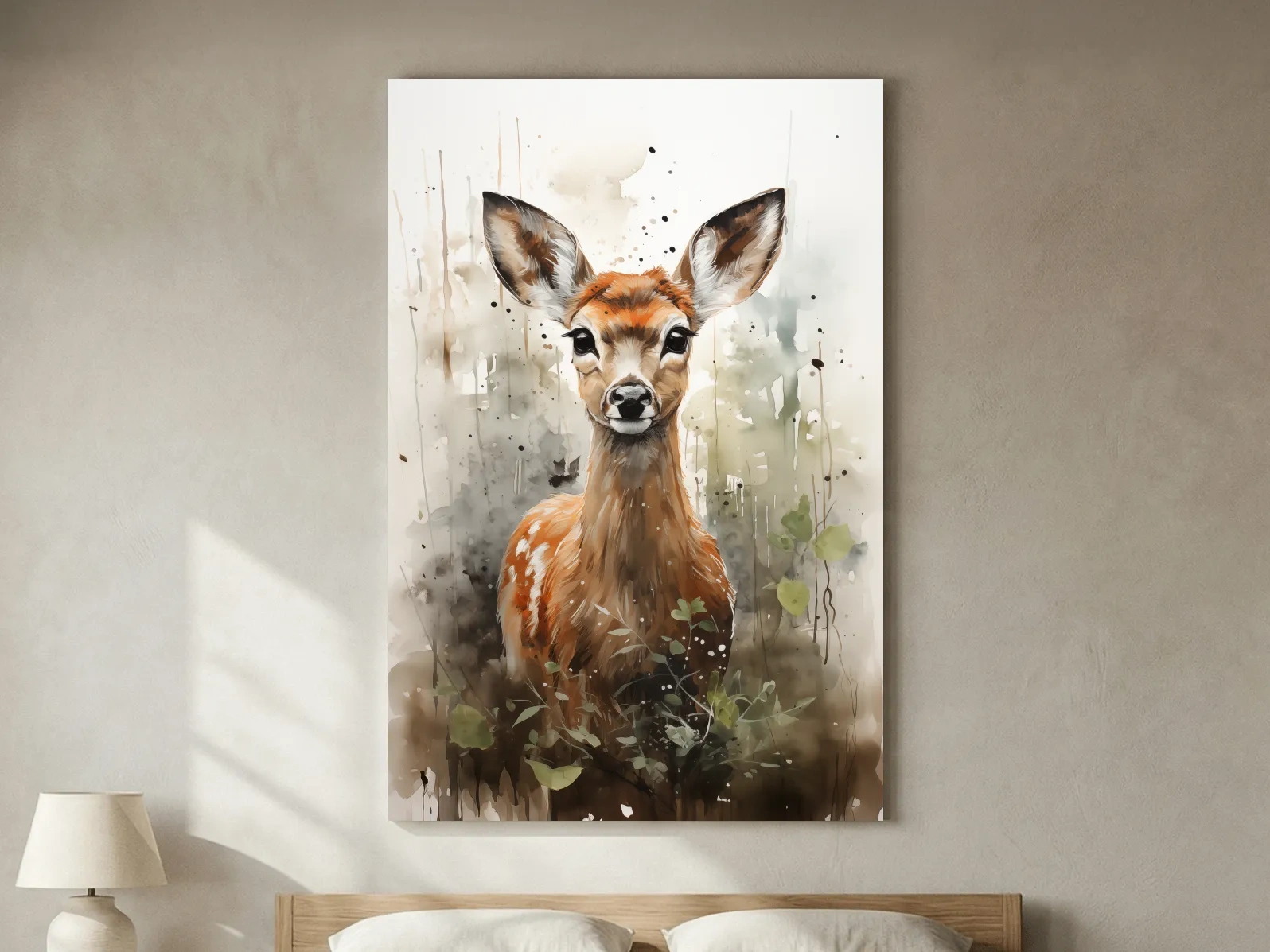 Whimsical Baby Deer Watercolor Portrait - Woodland Nursery Wall Art