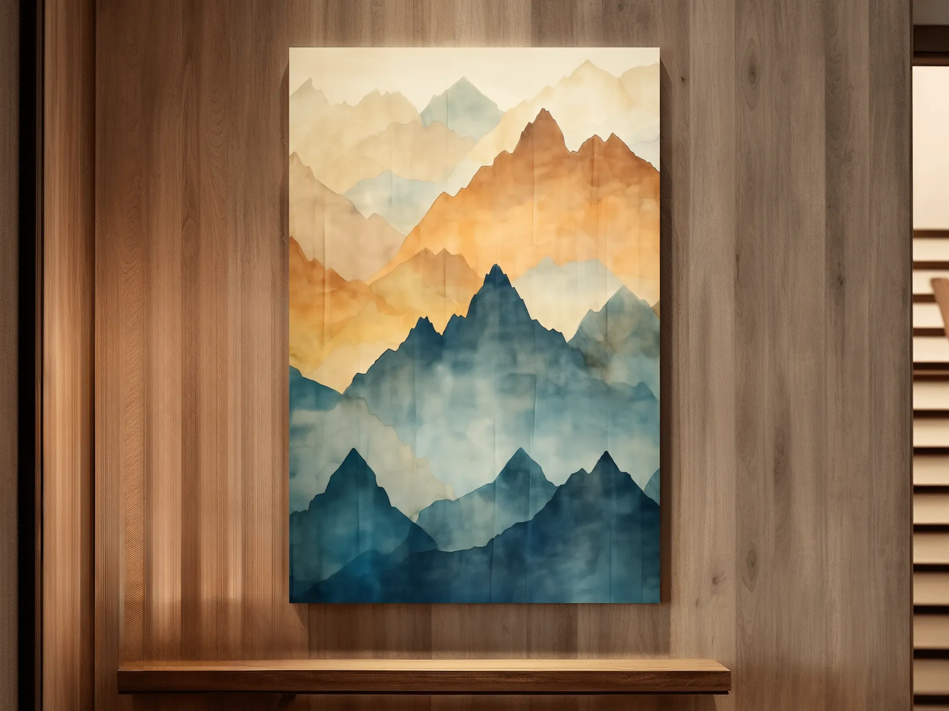 Foggy Layered Mountain Watercolor Landscape - Abstract Wall Art