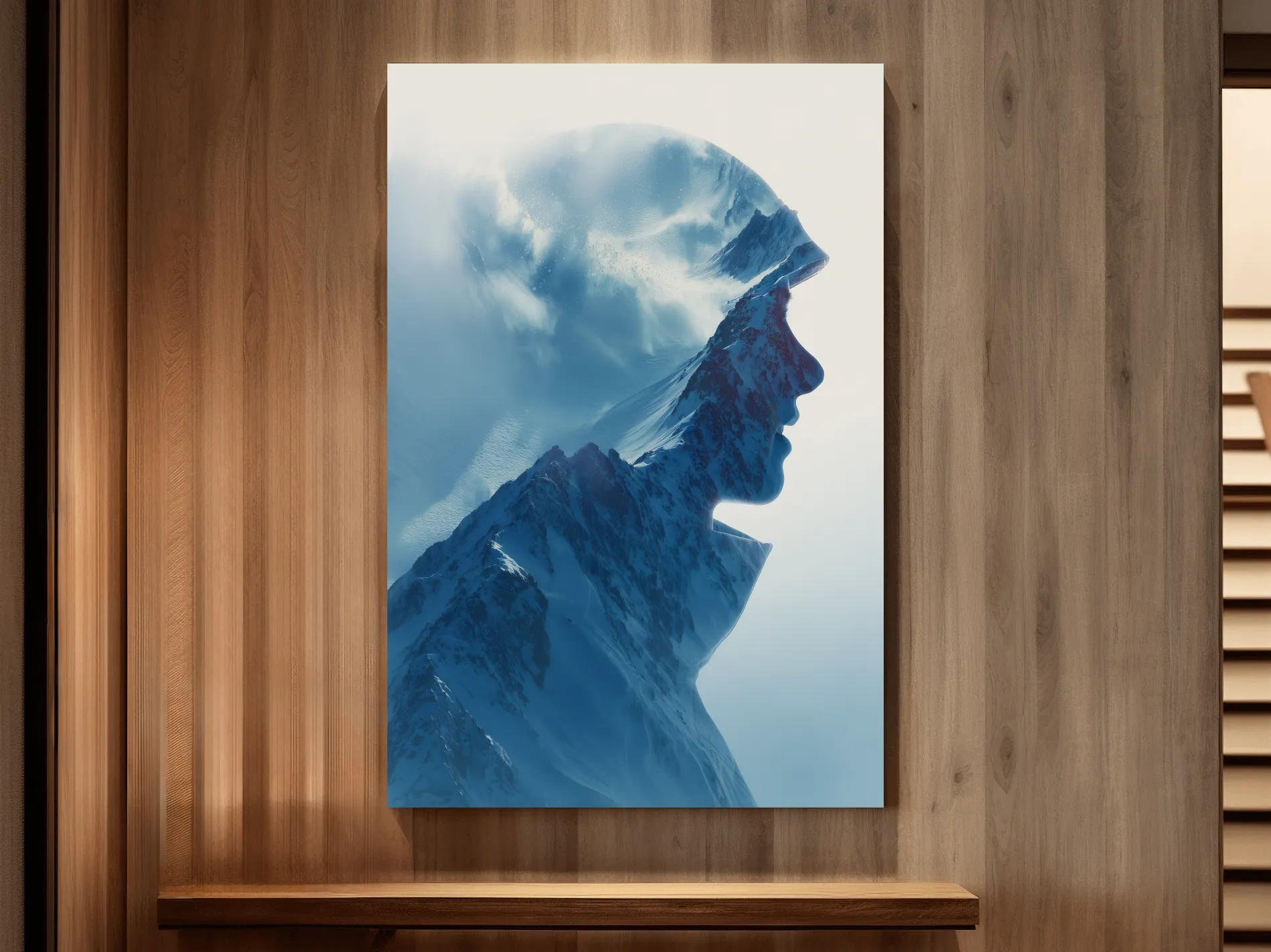 Double exposure skier and alpine mountain photography artwork