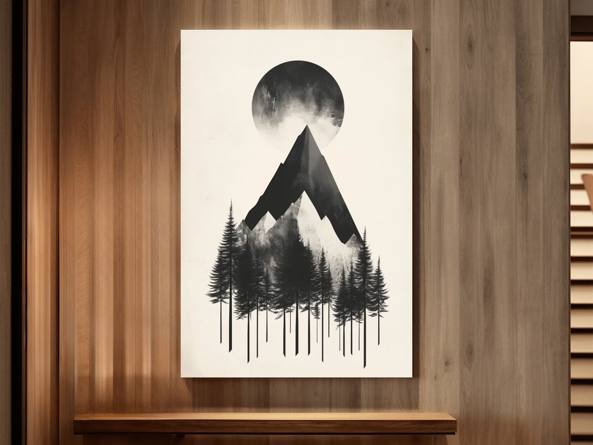 Minimalist Monochrome Mountain Peak & Pine Forest - Modern Scandinavian Style Wall Art