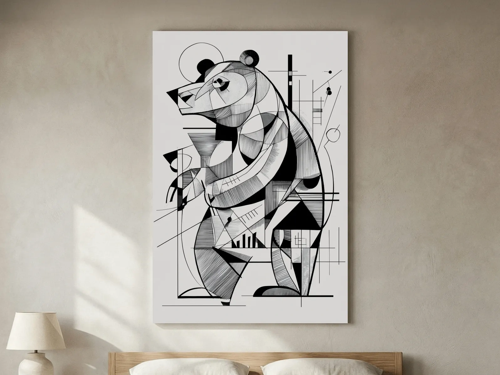Cubism Abstract Bear Artwork - Modern Black And White Wildlife Wall Art