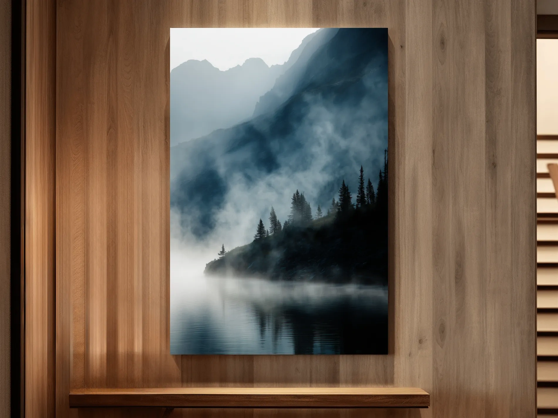 Misty Alpine Lake Landscape Photography - Foggy Pine Forest Nature Wall Art