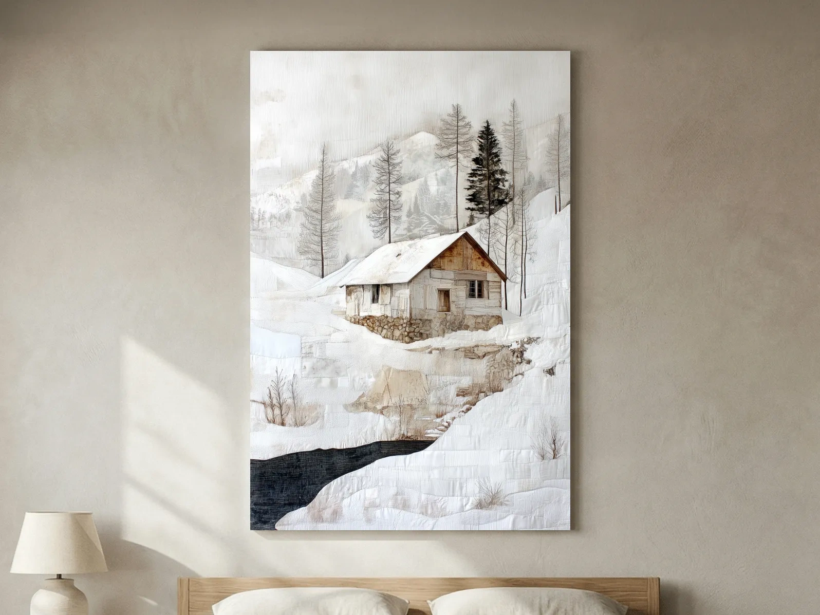 Snowy Mountain Cabin Painting - Winter Landscape Wall Art