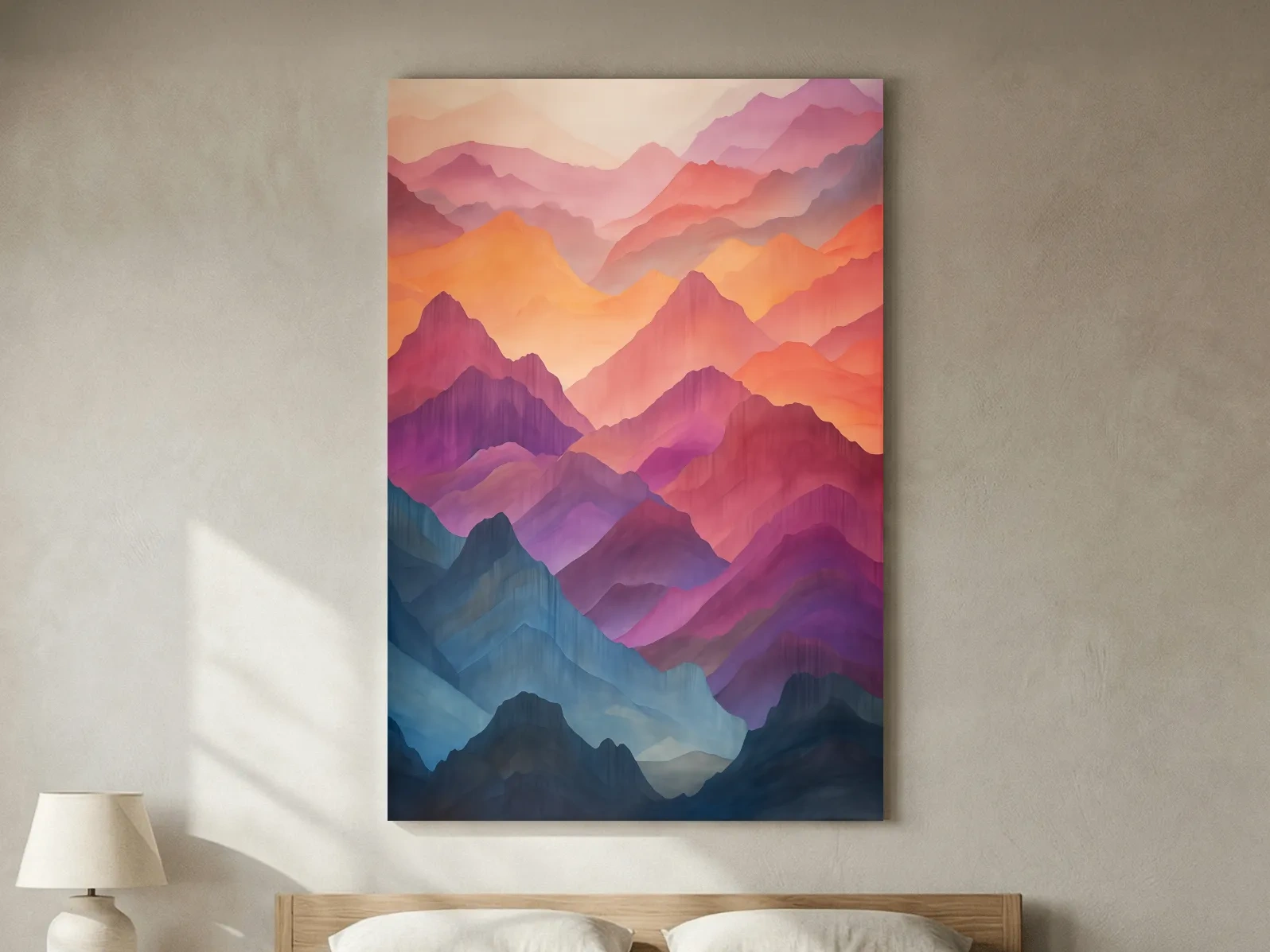 Vibrant Watercolor Layered Mountains - Abstract Sunset Landscape Wall Art