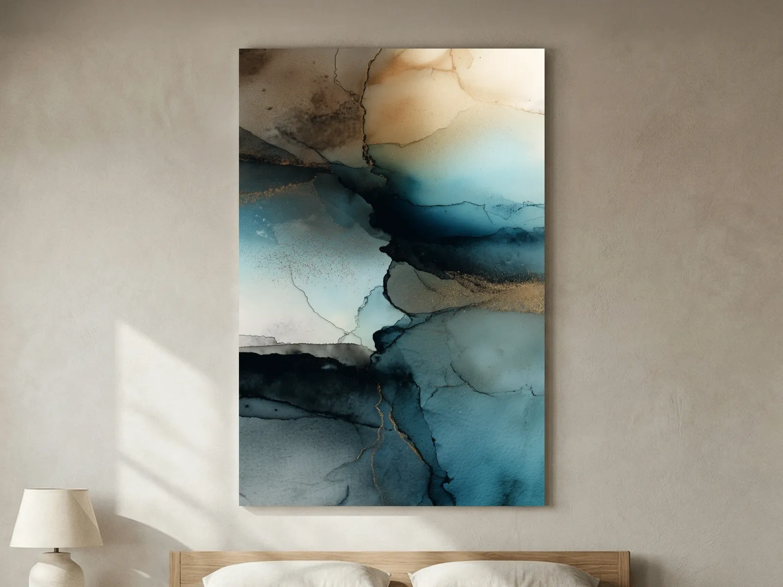 Moody Teal Ink Wash Abstract - Alcohol Ink Style Mountain Wall Art