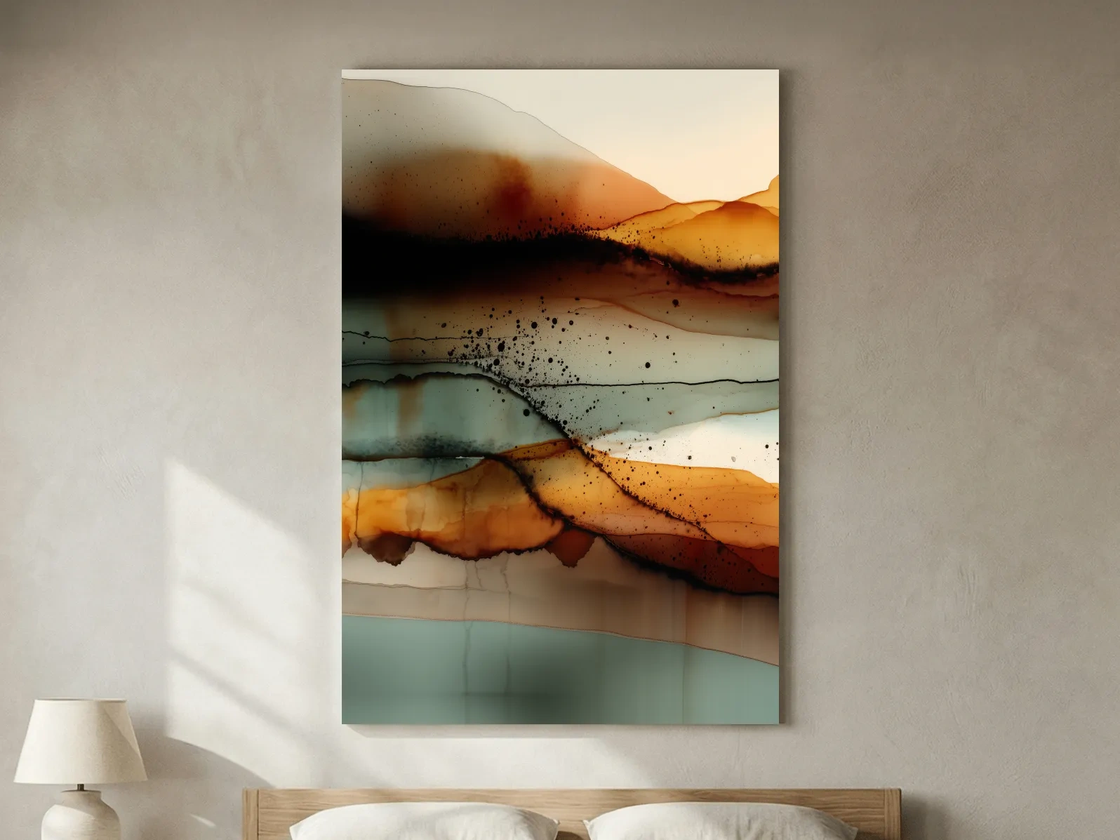 Earth Tone Ink Wash Mountain Landscape - Abstract Modern Wall Art
