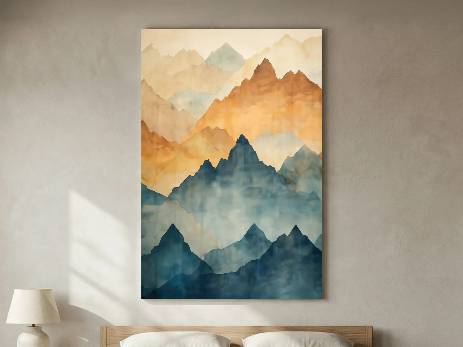 Foggy Layered Mountain Watercolor Landscape - Abstract Wall Art