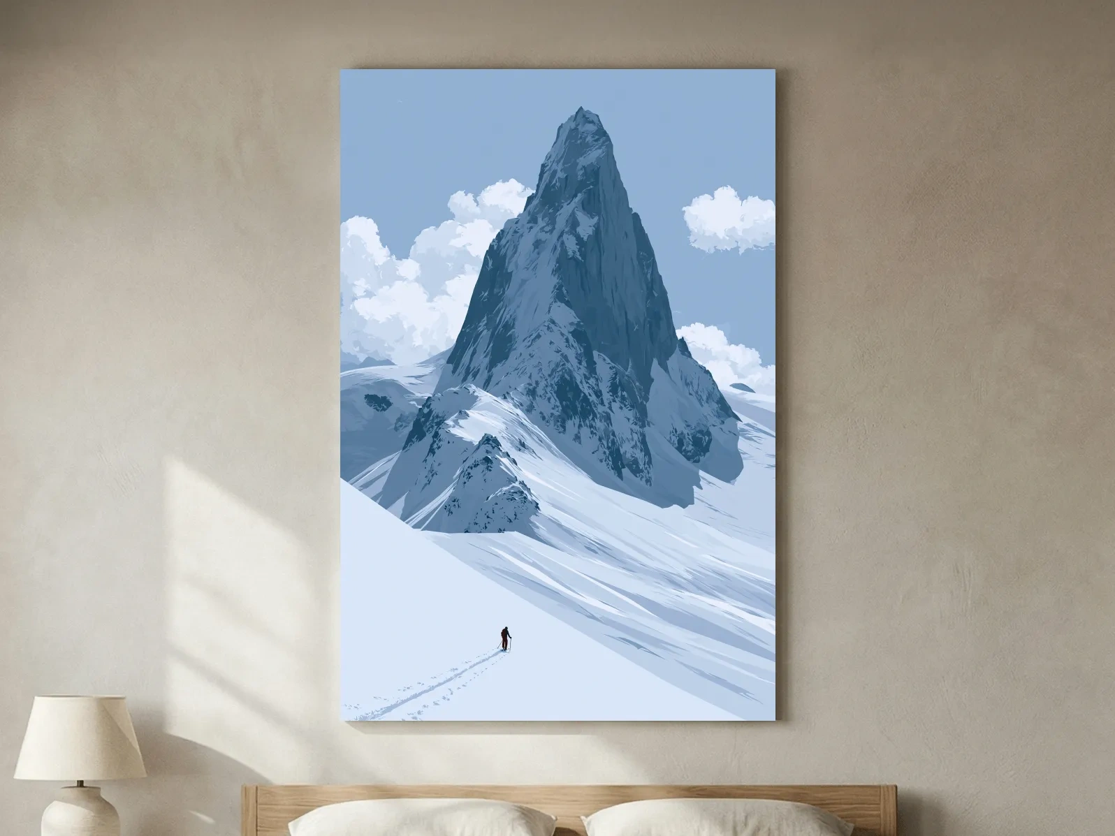 Backcountry Alpine Skier Illustration - Minimalist Mountain Landscape Wall Art