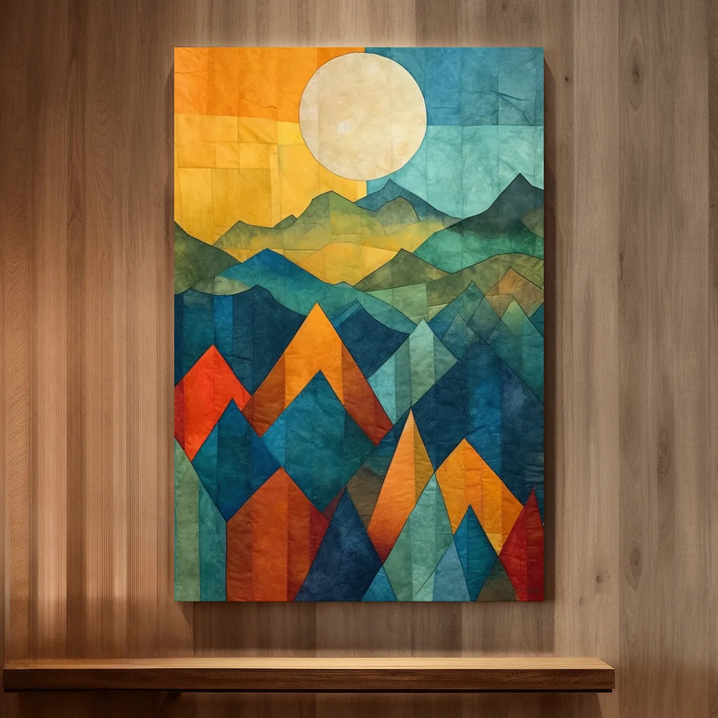 Abstract stained glass style mountain artwork
