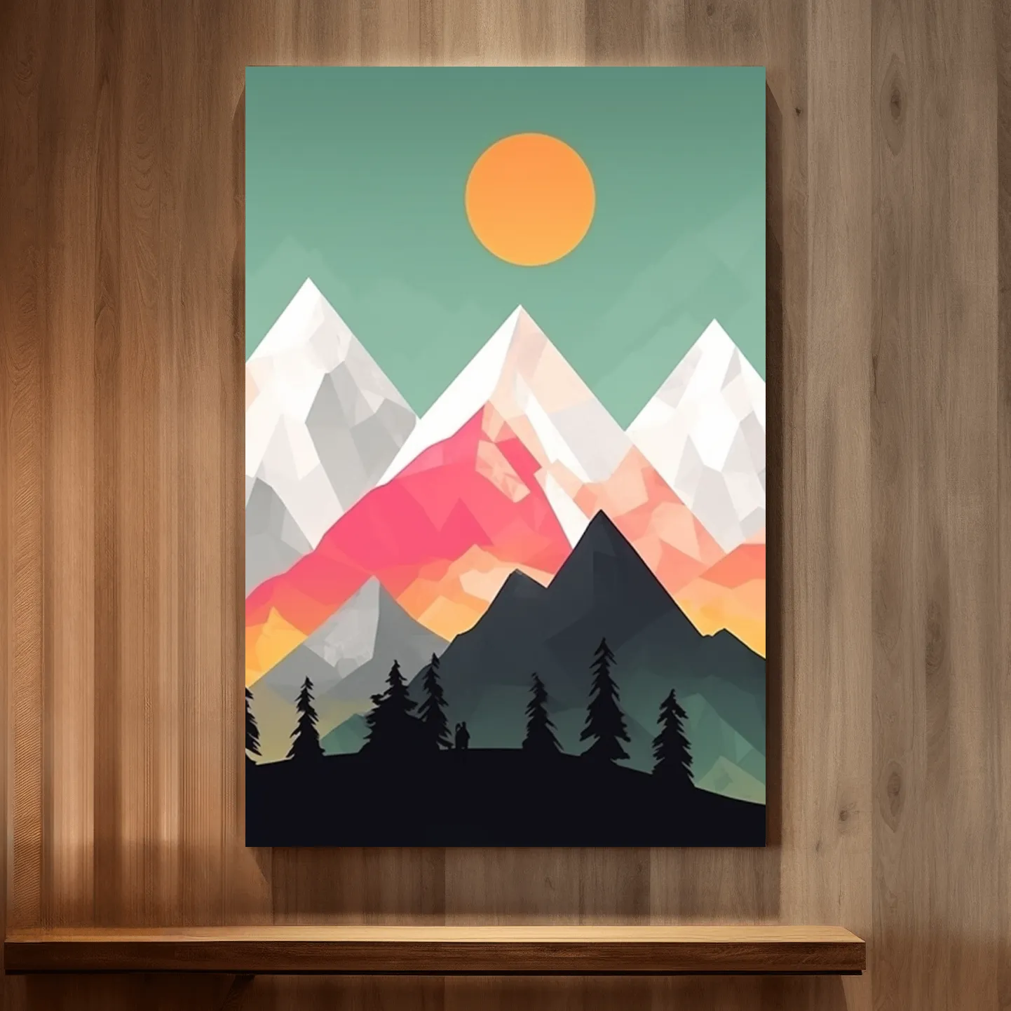 Simple flat colour 2d mountain art, colourful mountain ranges