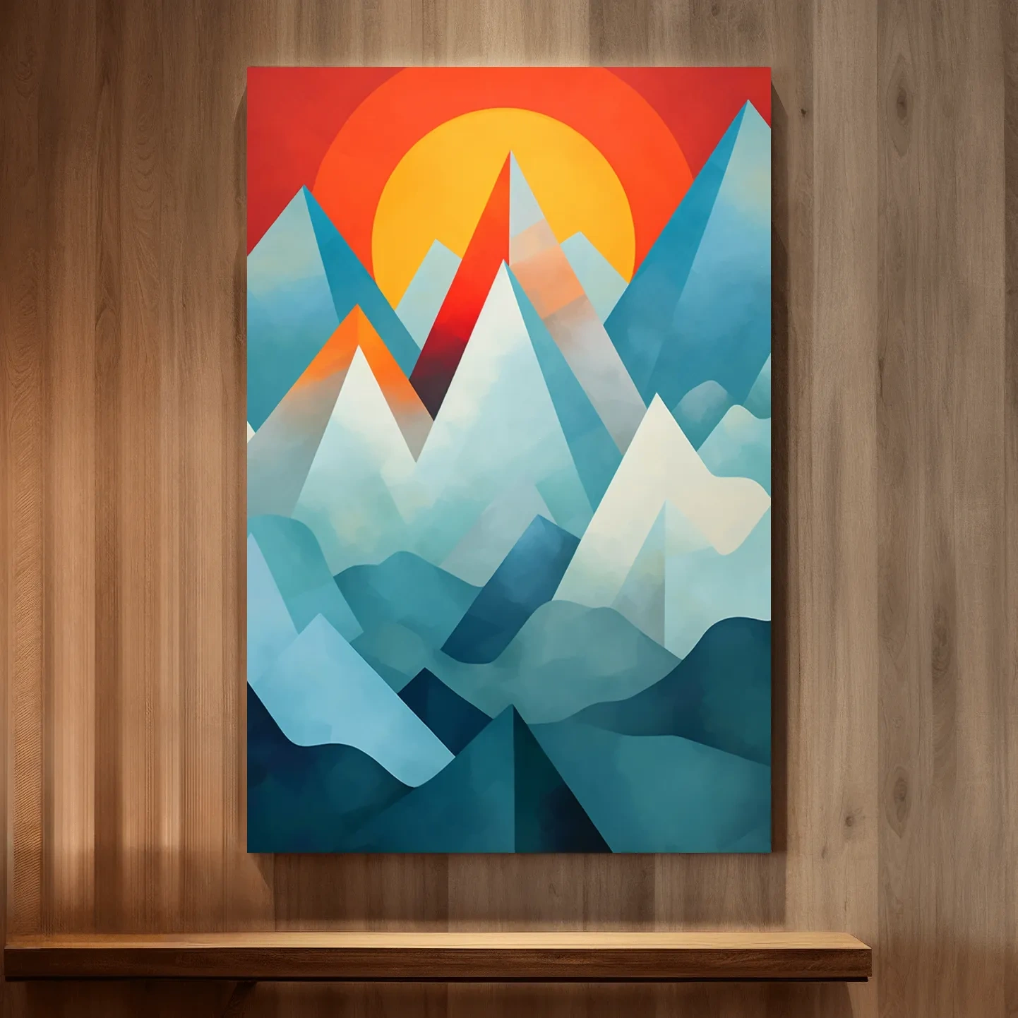 Abstract suprematism sunset mountain painting