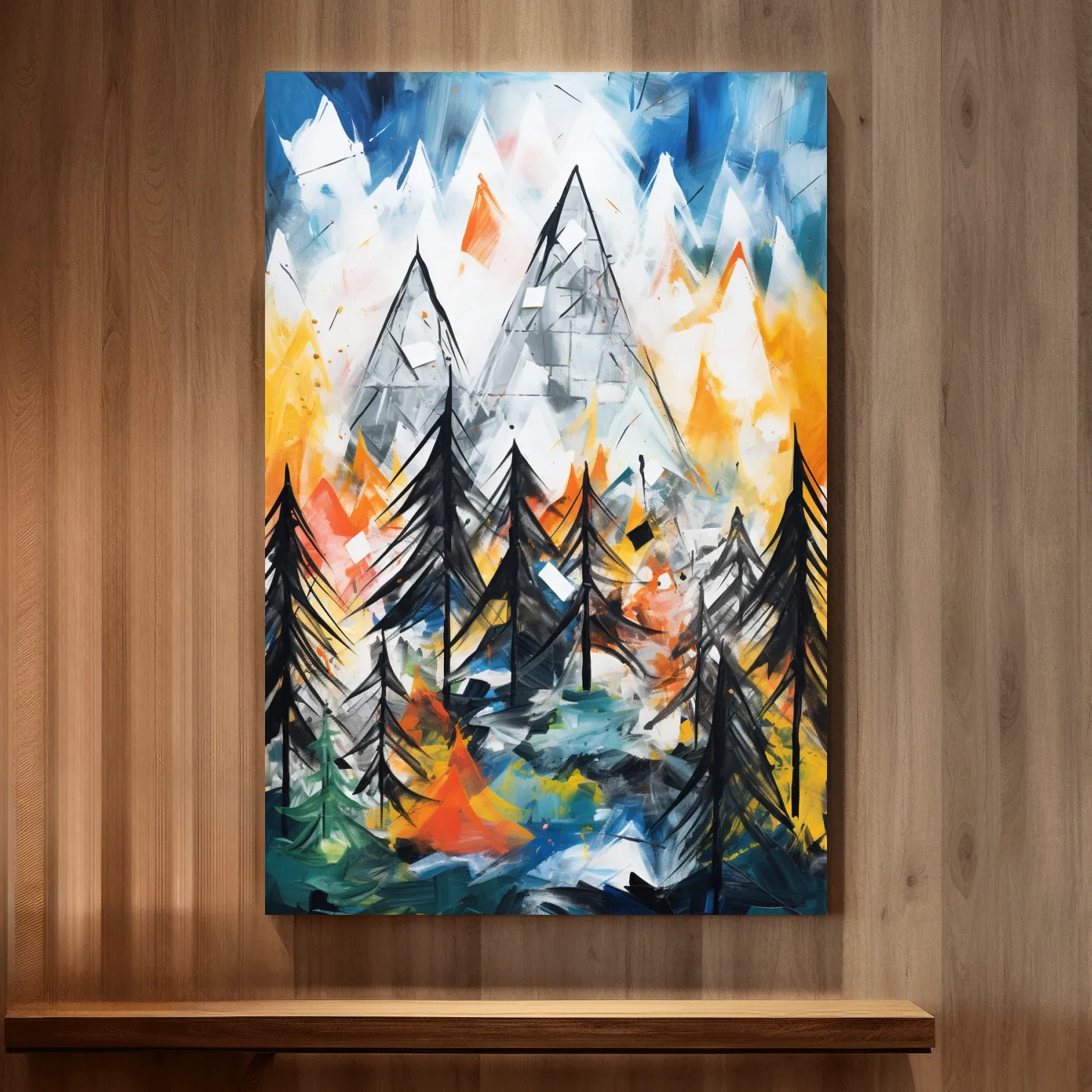 Abstract alpine mountain scene painting