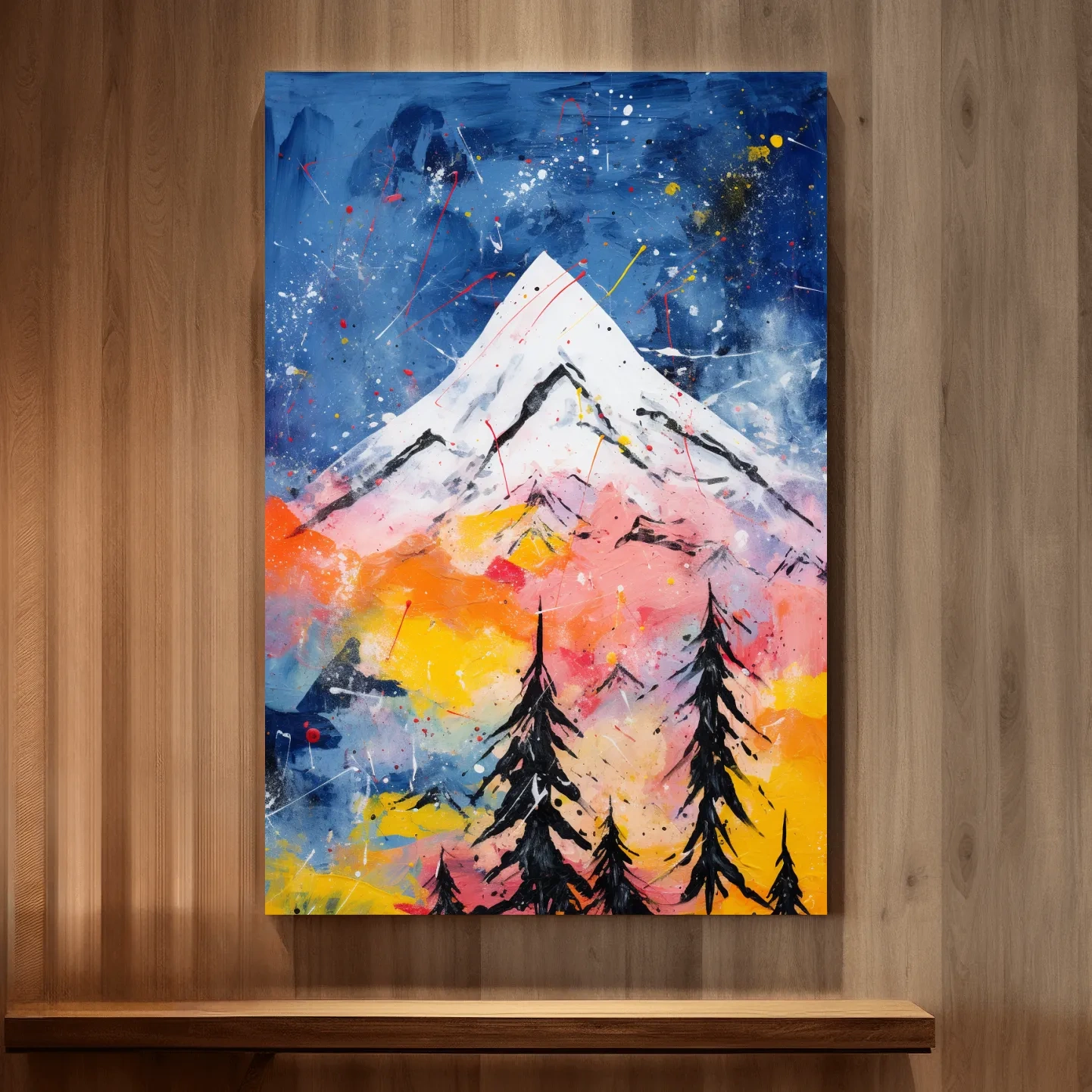 Textured simple abstract colorful mountain painting