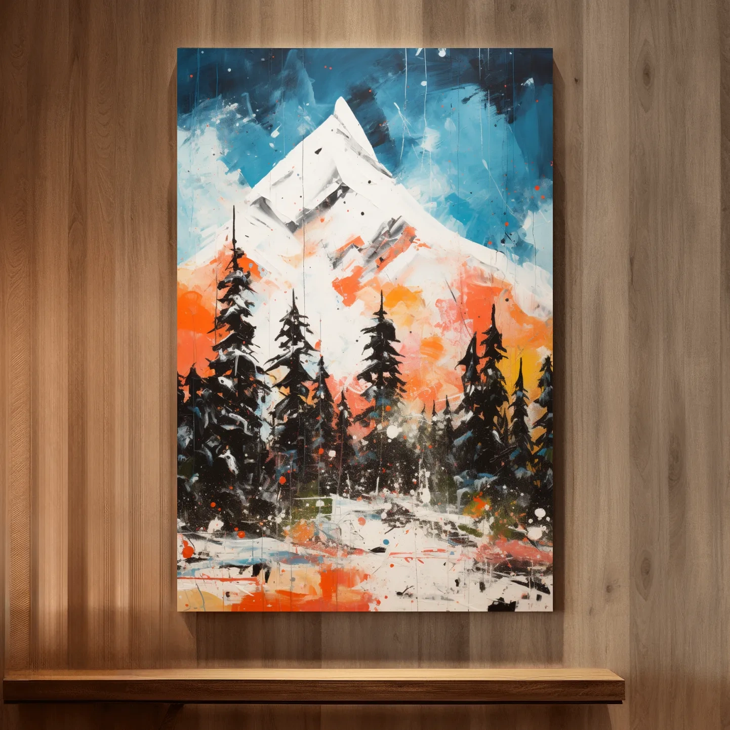 Textured rustic mountain painting