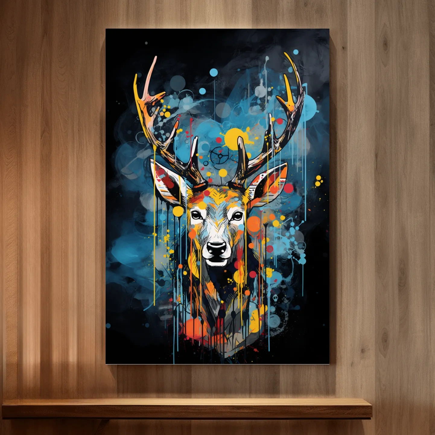 Deer head painting in a graffiti dripping style