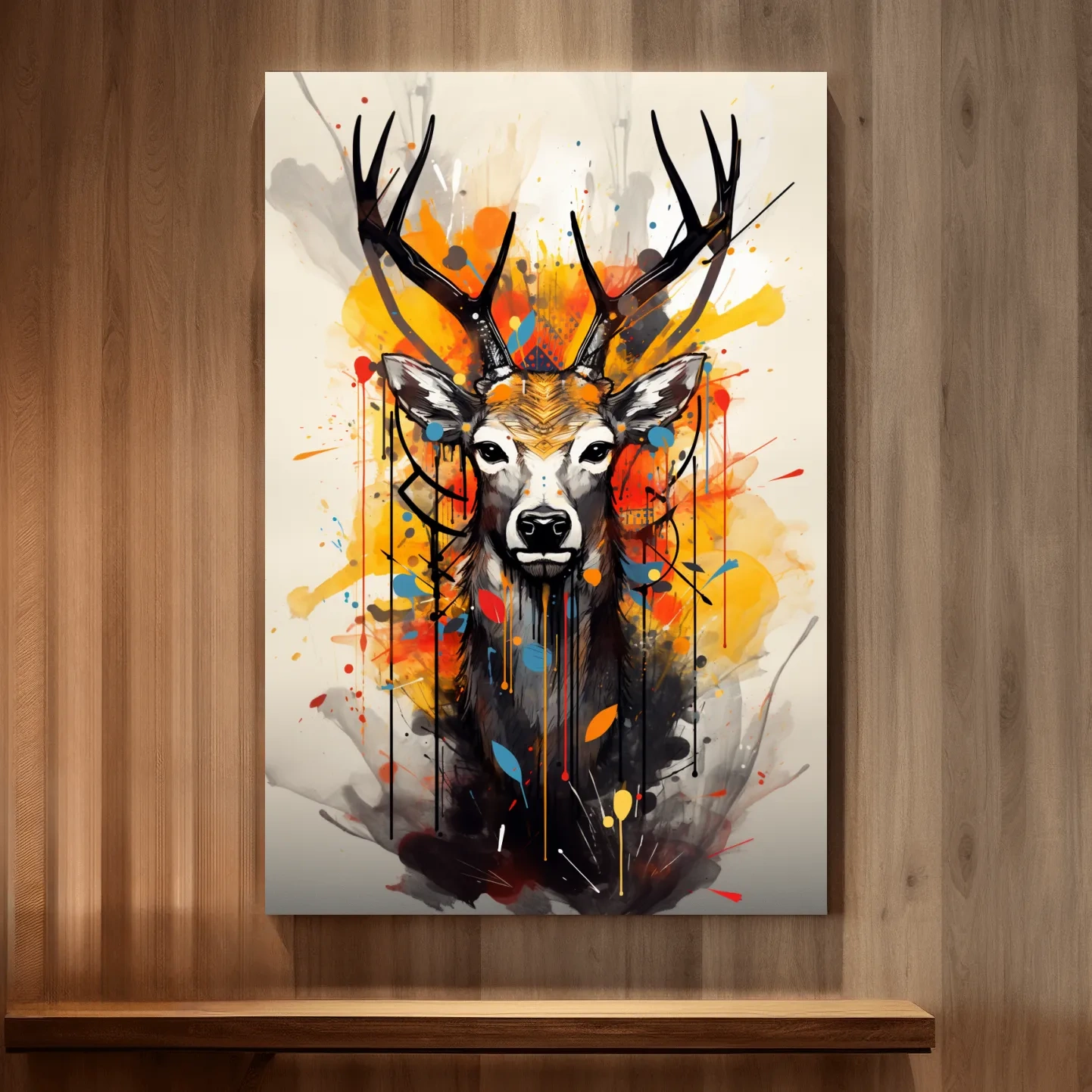 Abstract splattered painting of a deers head