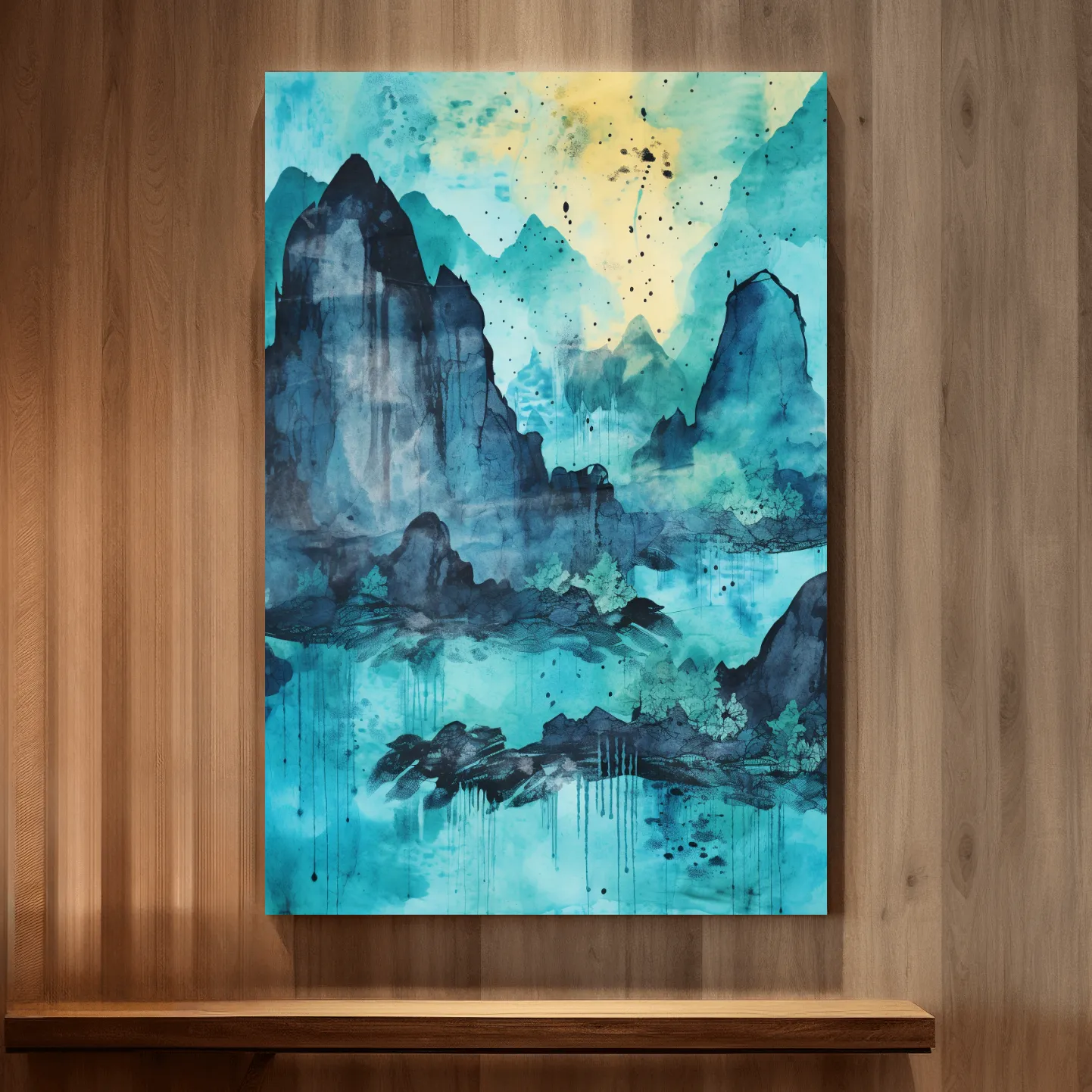 Abstract painting of a mountainous landscape