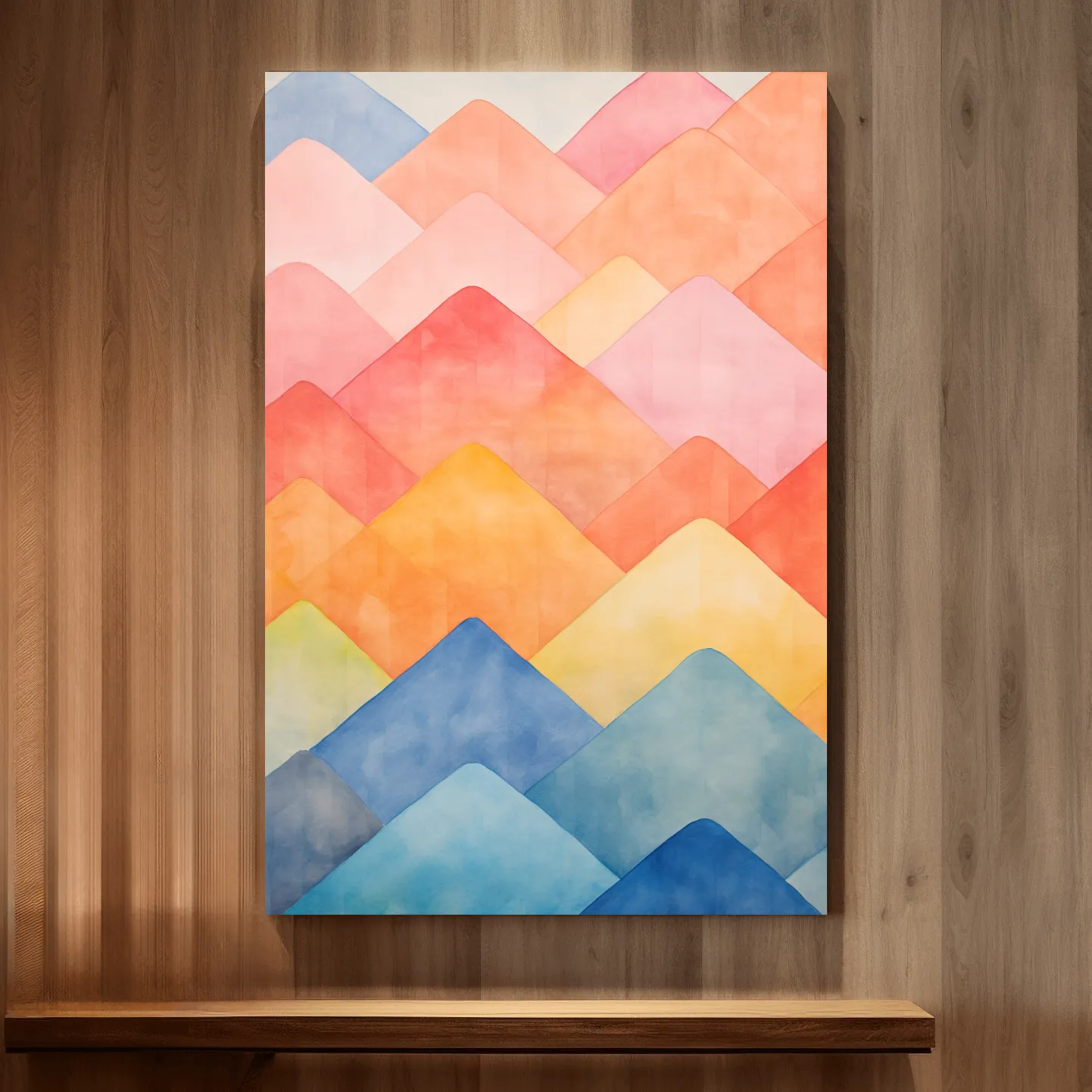 Bright colourful pastel shapes, abstract mountain patterns