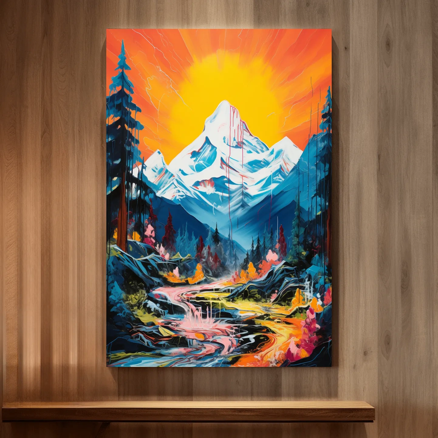 Vibrant painting of sunset over a glacier