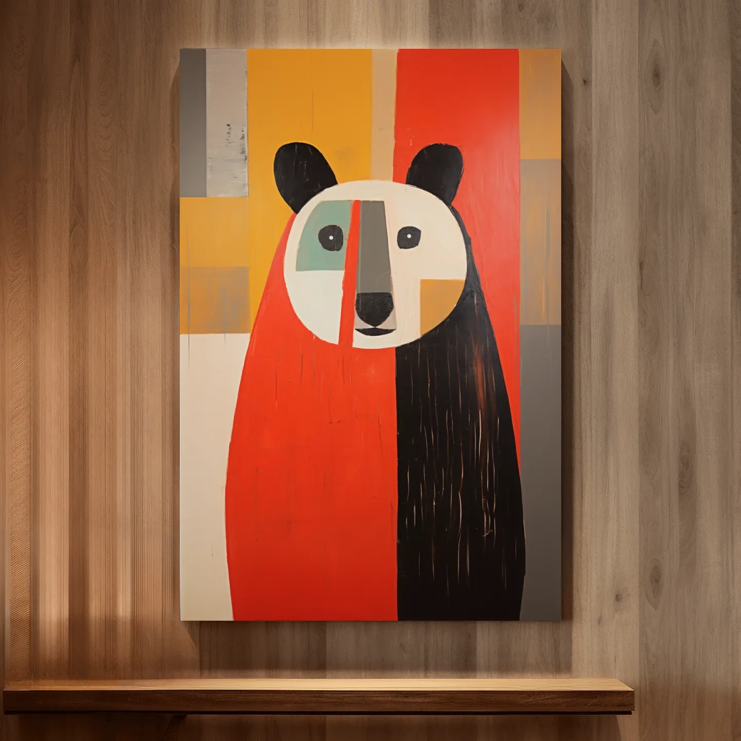 Quirky simplistic painting of a bear on wood