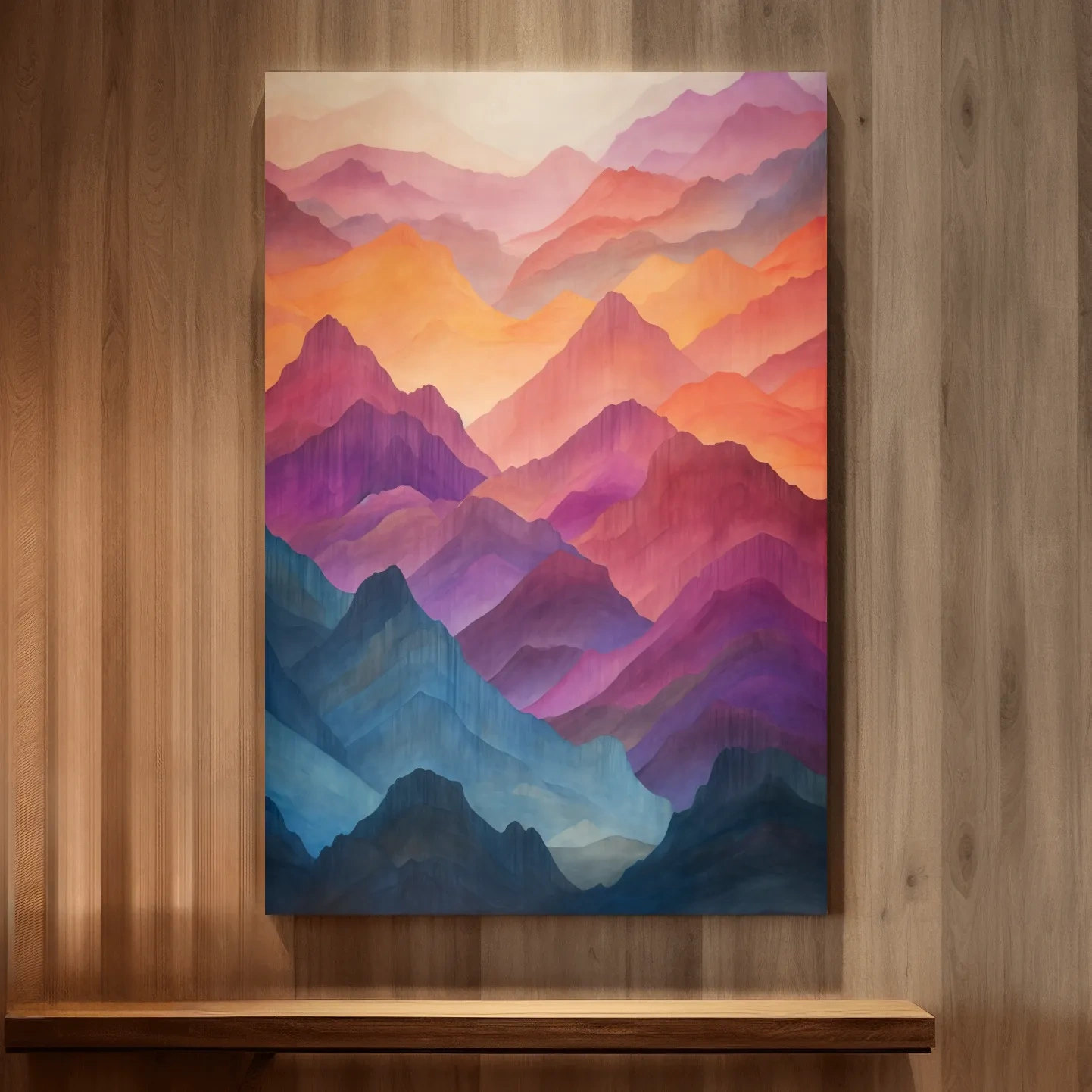 Vibrant Watercolor Layered Mountains - Abstract Sunset Landscape Wall Art