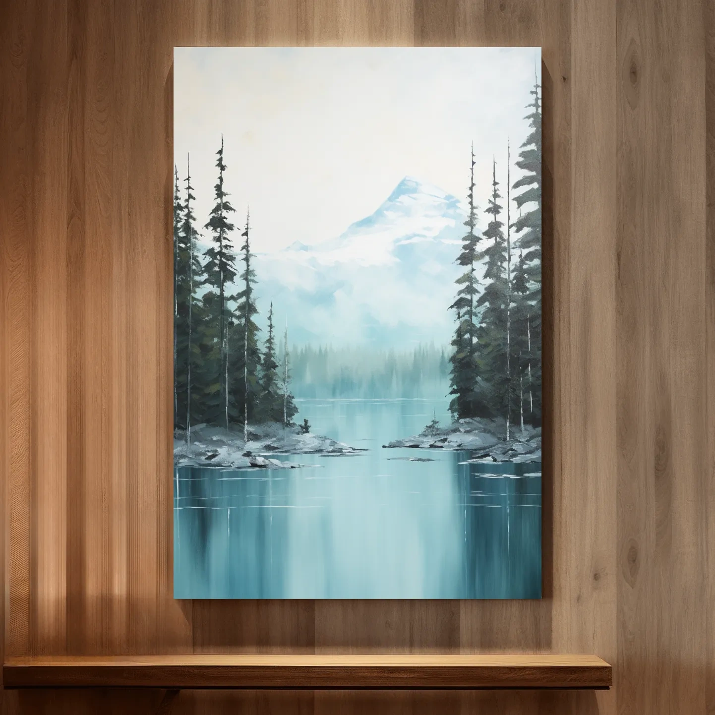 Turquoise Alpine Lake & Pine Forest Watercolor - Serene Mountain Landscape Wall Art