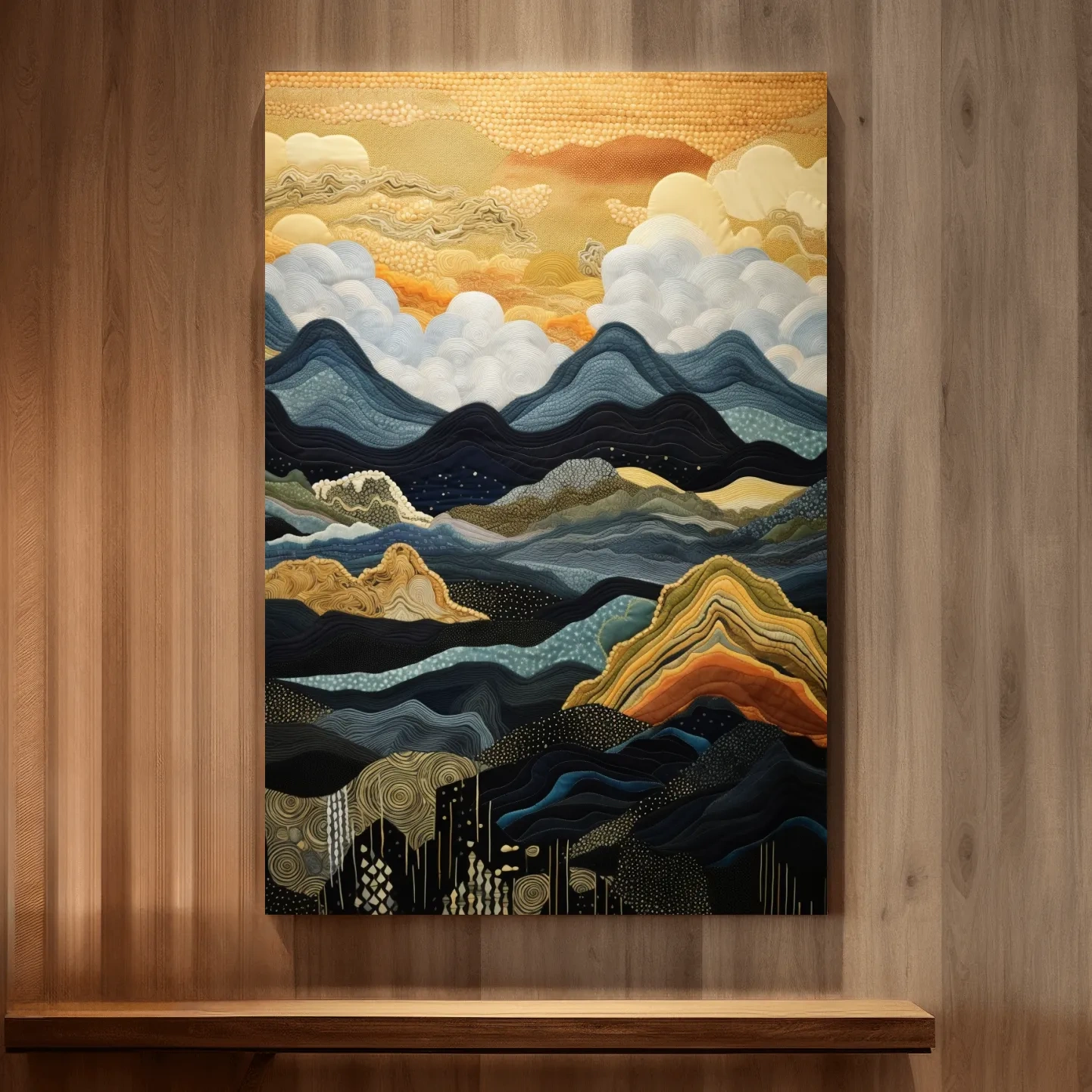 Elegant tapestry art, rolling mountain patterns
