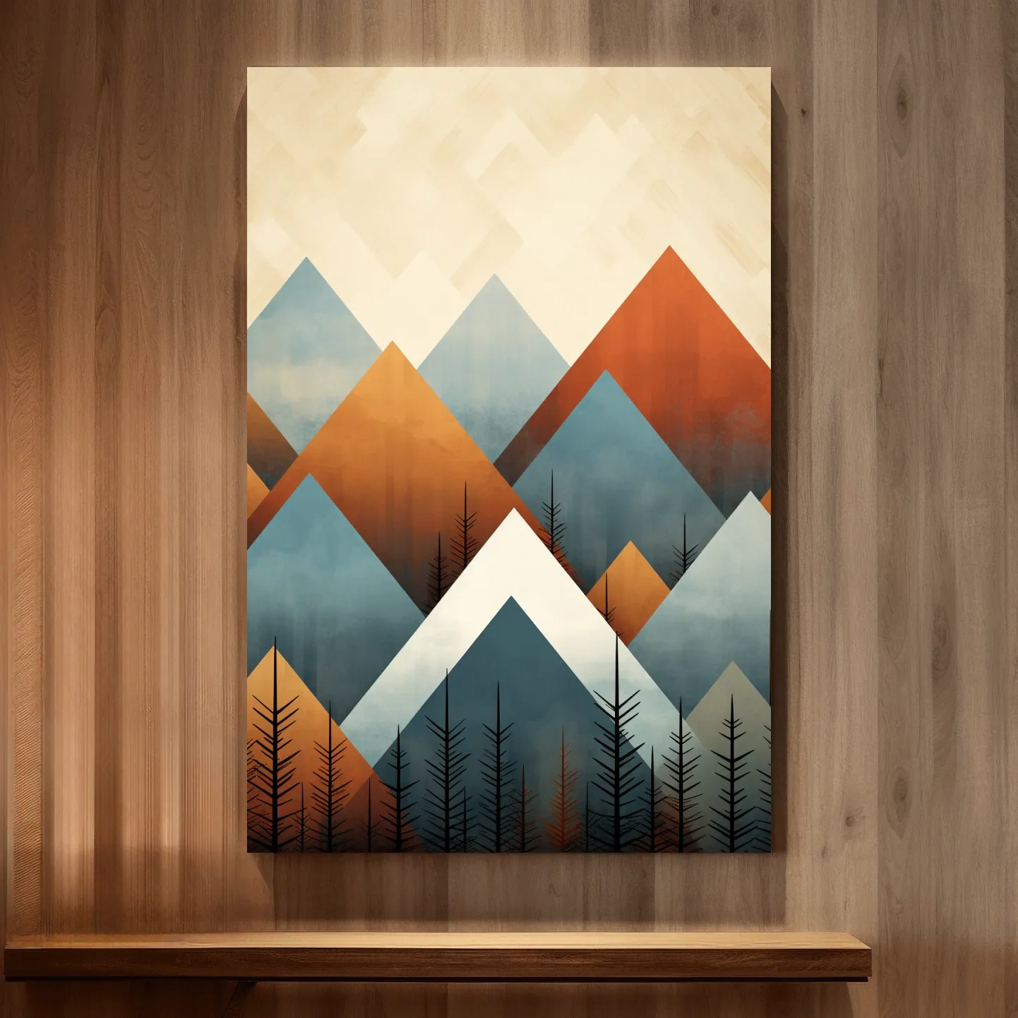 Geometric Pine Mountain Peaks - Minimalist Mid Century Wall Art