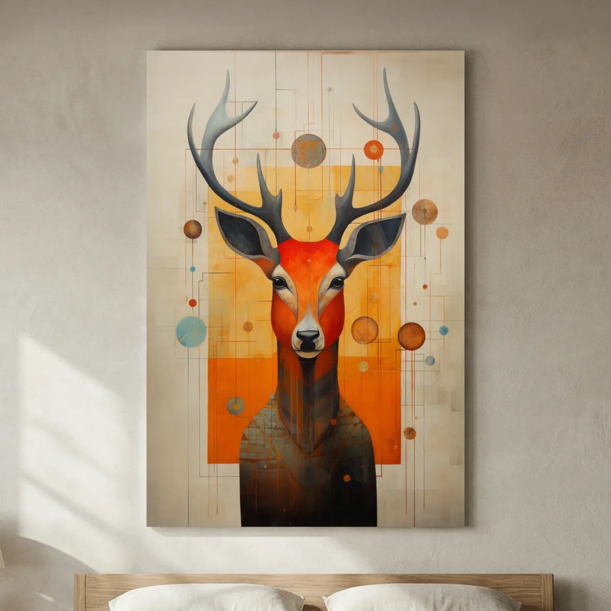 Mid Century Abstract Stag Portrait Painting - Quirky Wildlife Wall Art