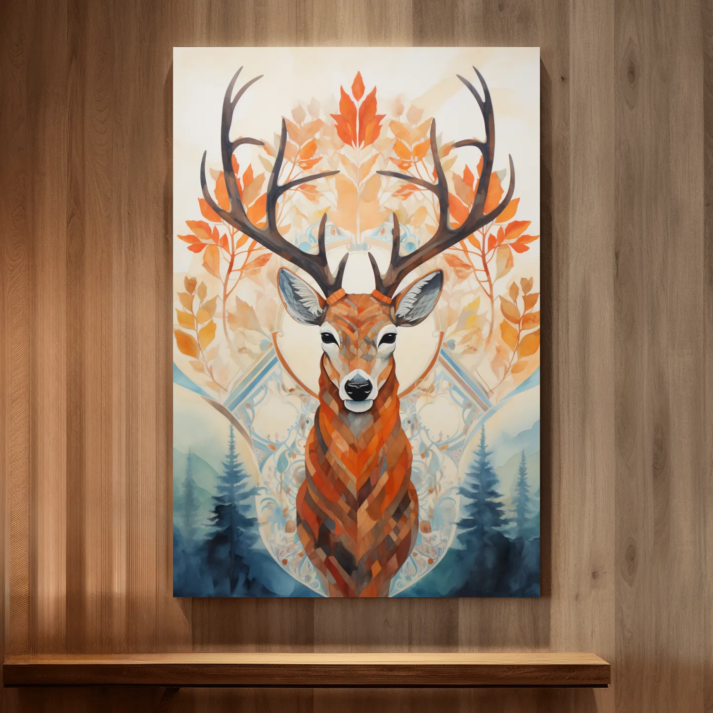 Symmetrical ornate pattern painting of a deer head