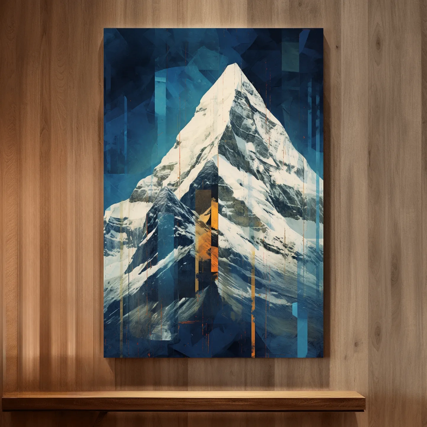 Glitch art style mountain art painting of a snowy glacier