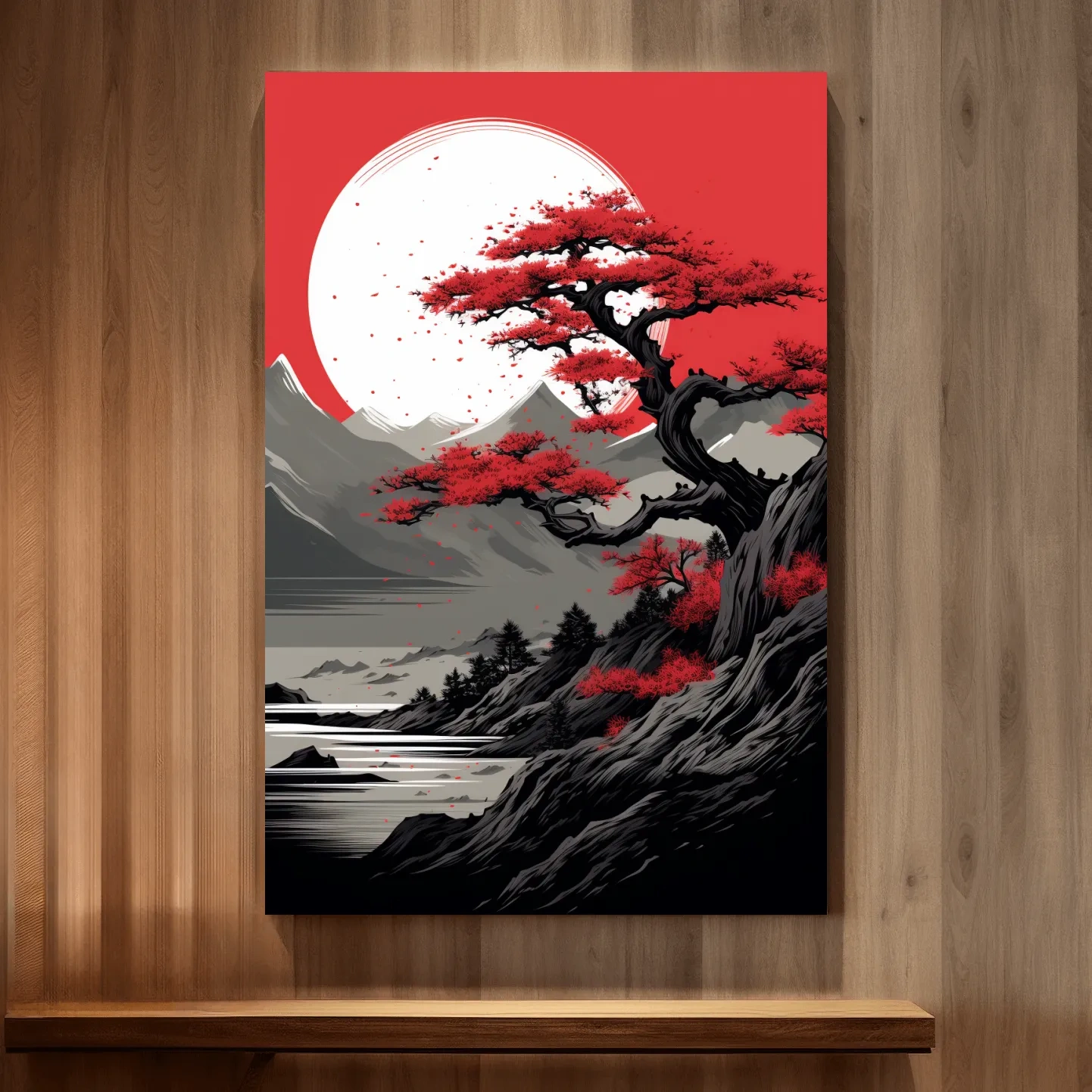 Japanese minimal art, bonsai tree on a cliff
