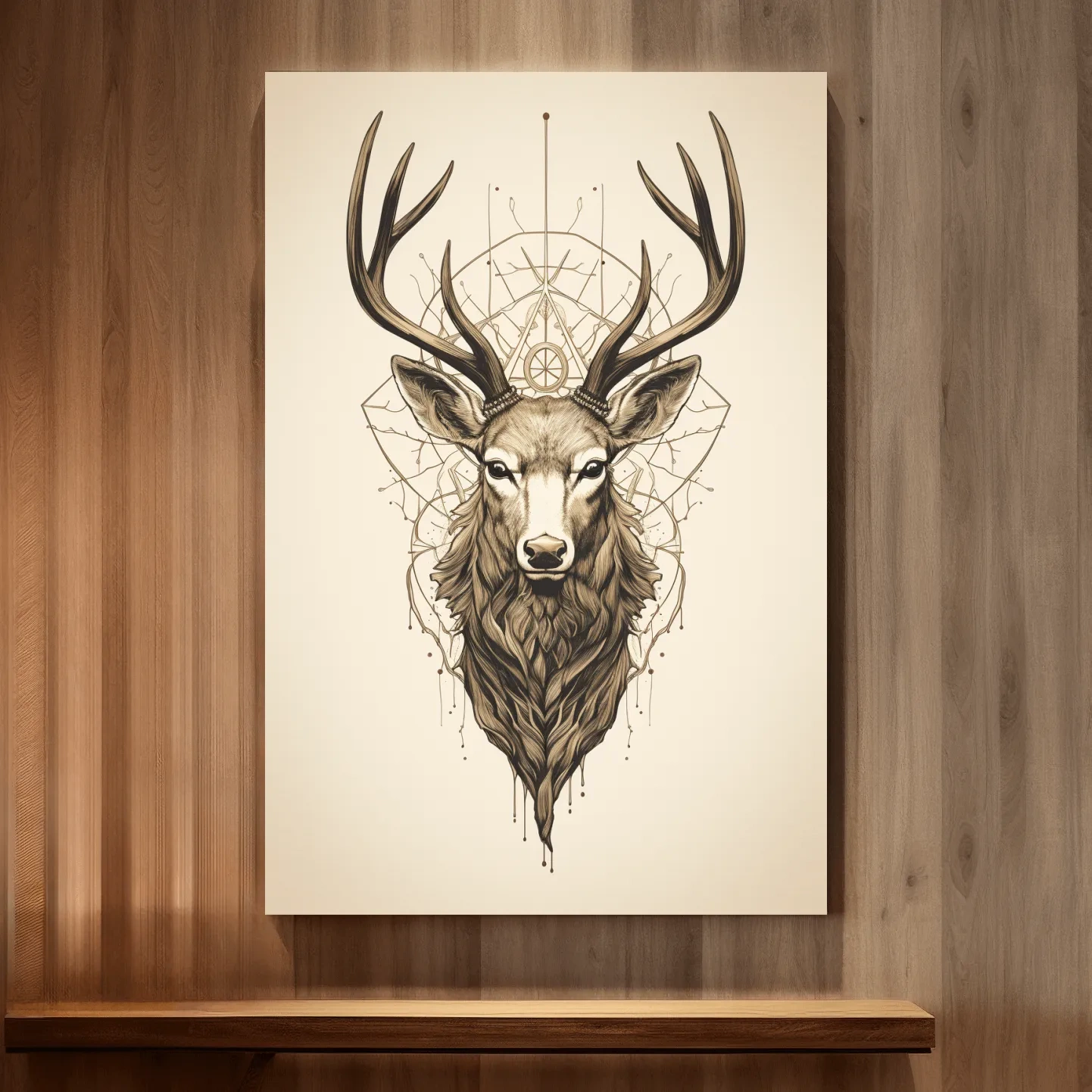 Tattoo style art of an ornamental deer head
