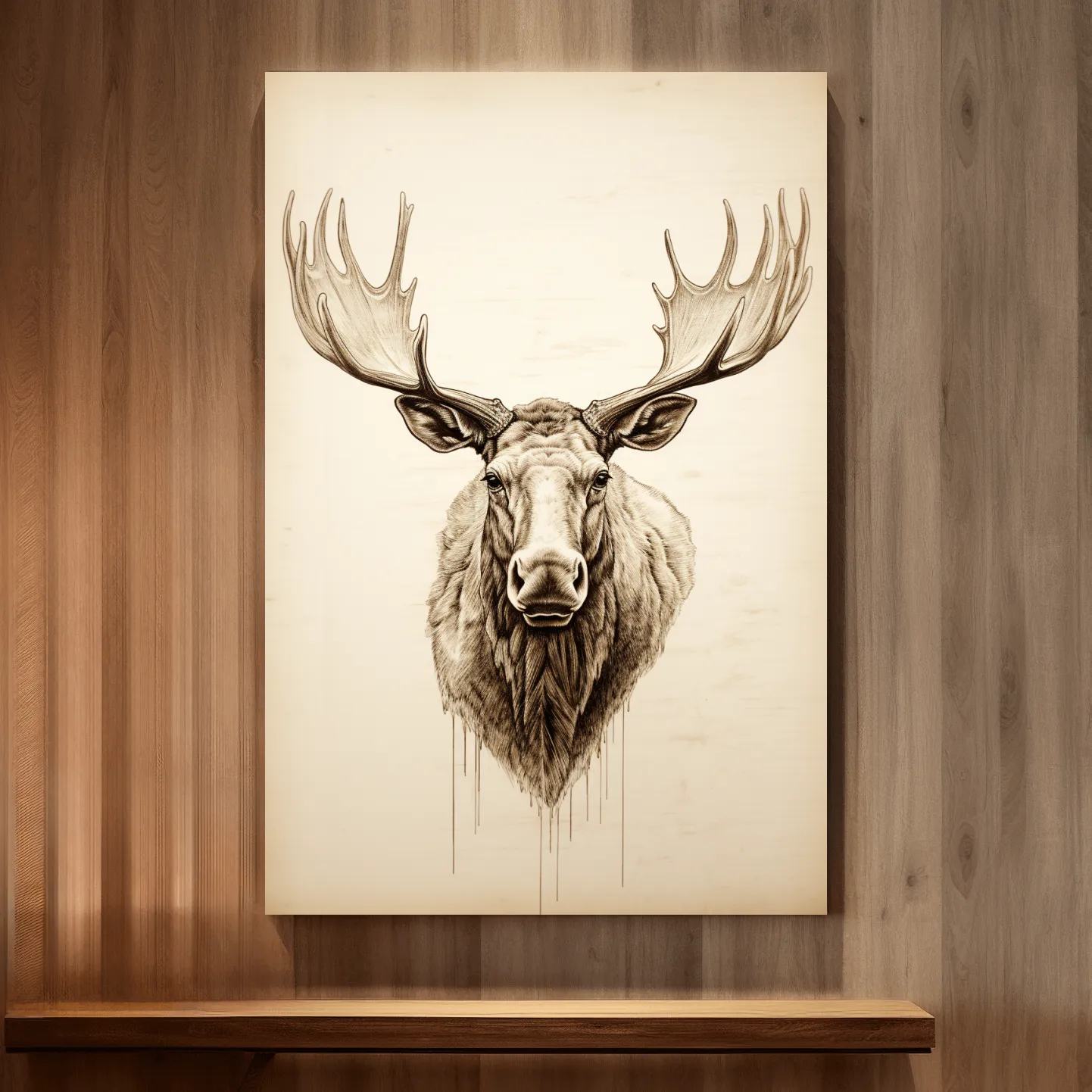 Vintage style portrait drawing of a moose