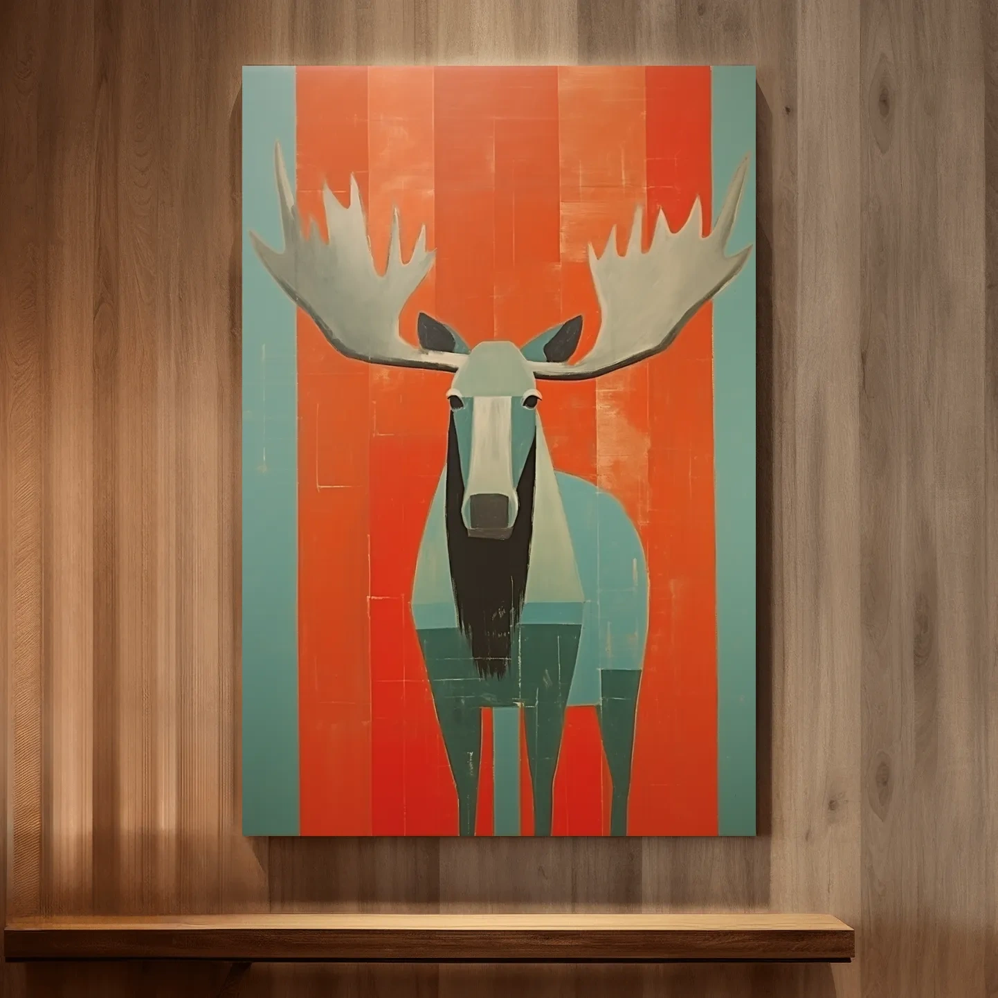 Mid Century Modern Rustic Moose Portrait Painting -  Wildlife Wall Art