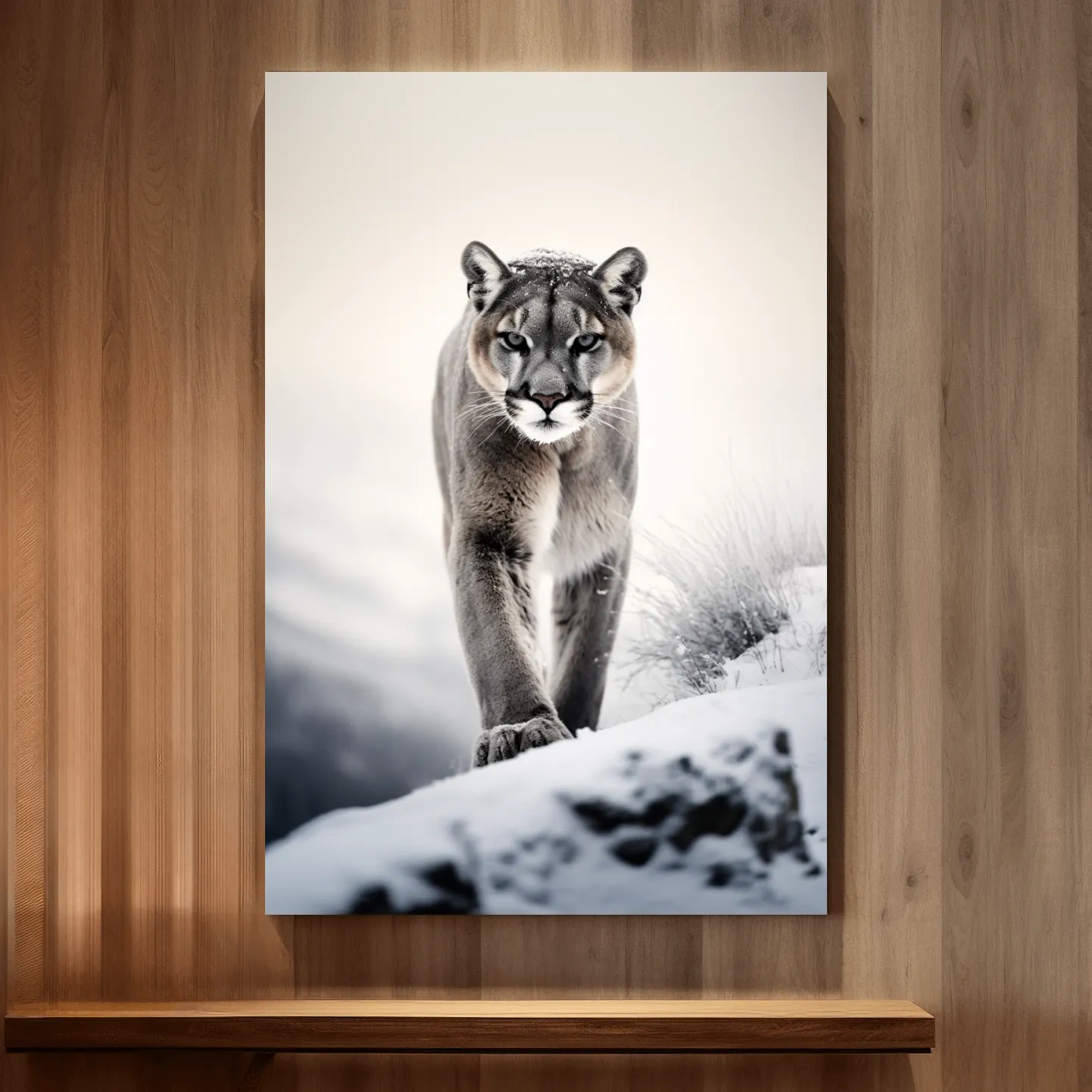 Majestic Cougar Close Up Wildlife Photography - Minimalist Winter Wall Art