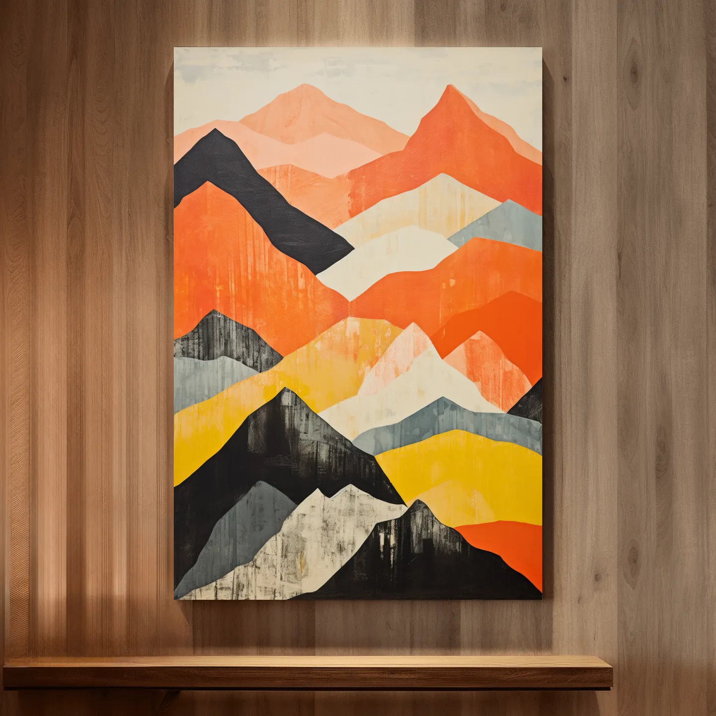 Textured pattern painting of mountain shapes