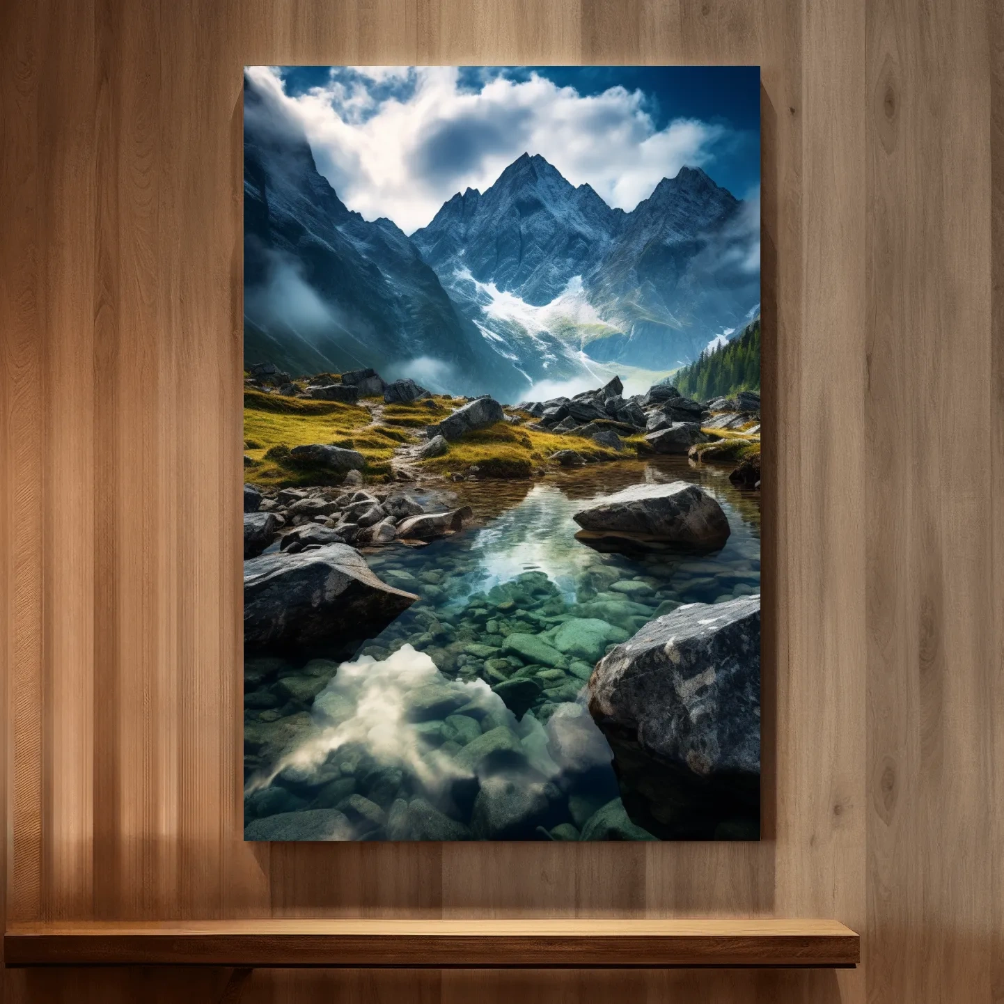Moody Alpine Mountain Lake Reflection - Dramatic Landscape Photography Wall Art