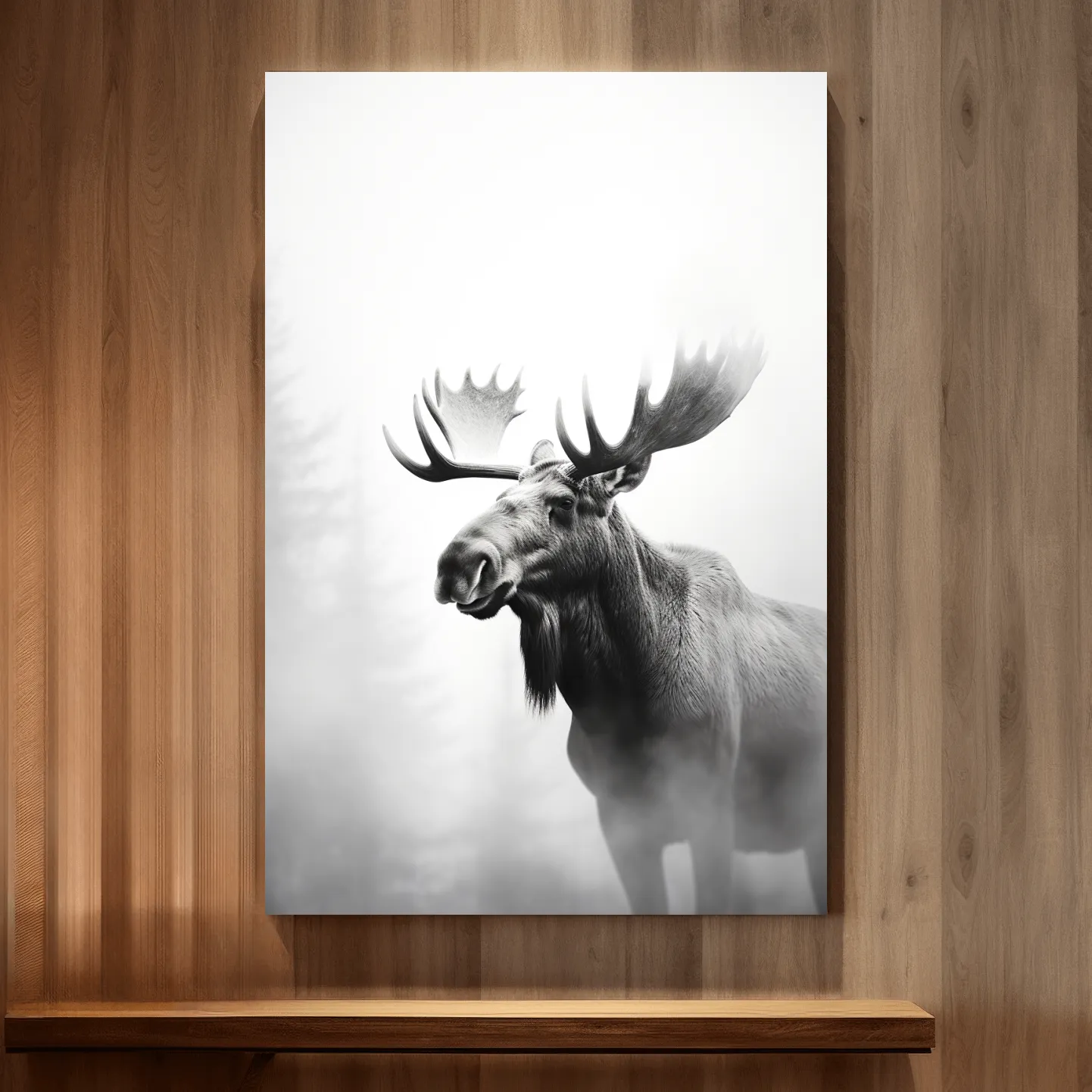 Moody Black And White Moose Portrait - Misty Wildlife Photography Artwork