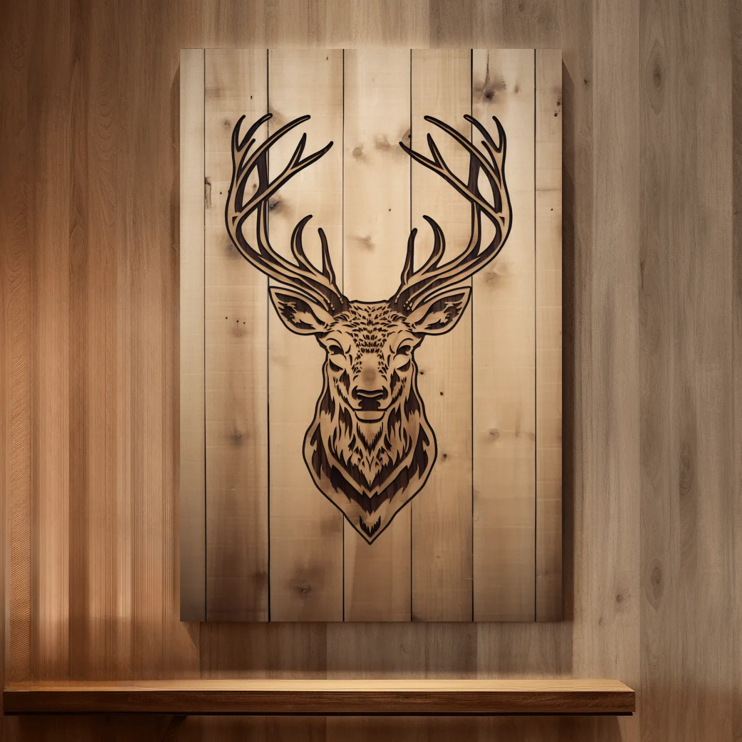 Wood engraving art of a deer head