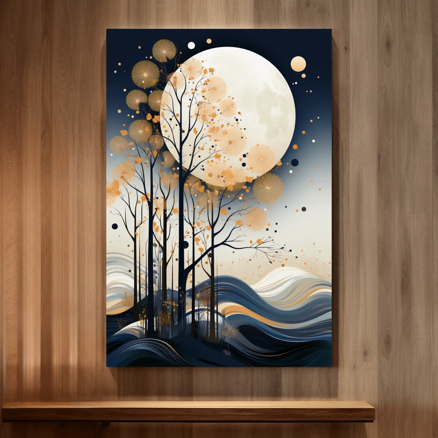 Abstract Moonlit Forest Silhouette - Elegant Boho Landscape Wall Art