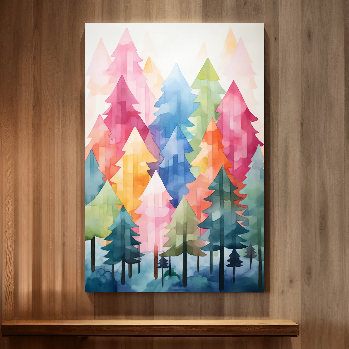 Watercolour painting art, a colorful dreamy forest